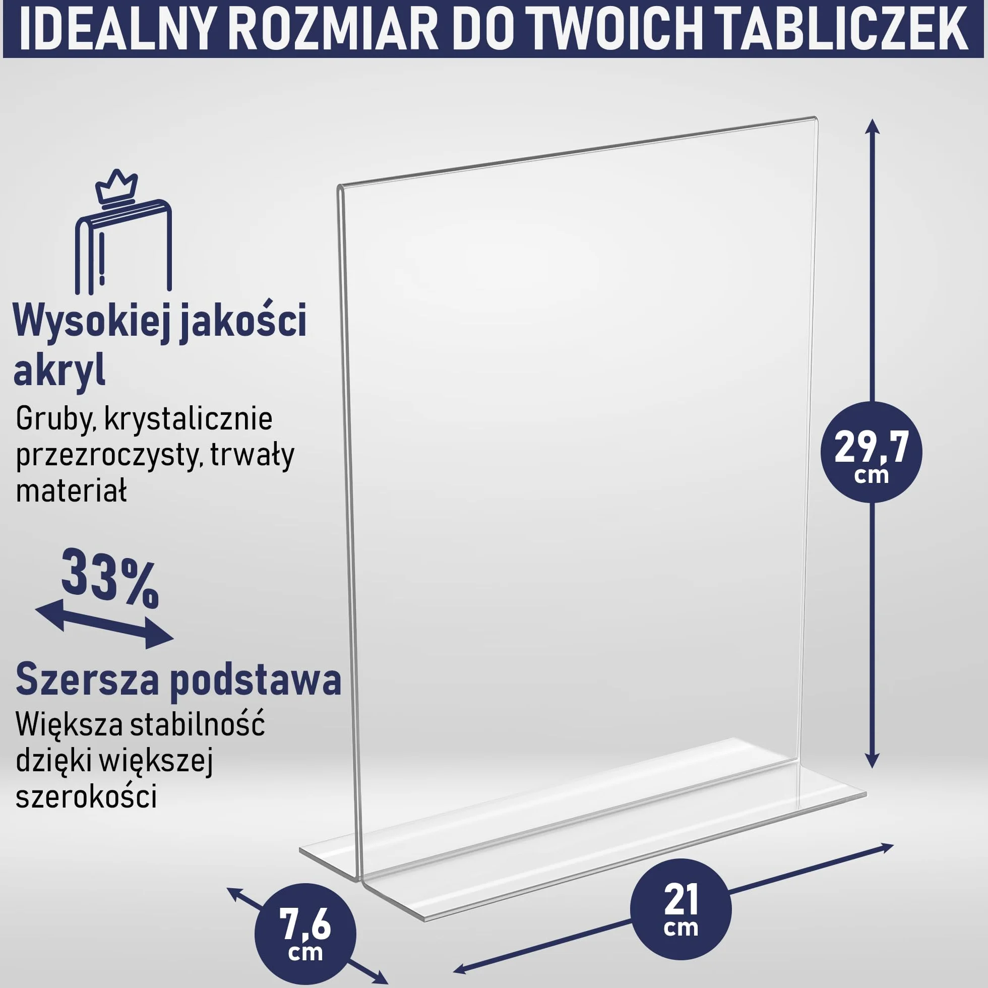 Uchwyt na Plakaty A4 z Akrylu – Stojak Stołowy w Kształcie Litery T, Dwustronny, Ładowany od Dołu, w Orientacji Pionowej. Idealny do Restauracji, Promocji, Zdjęć i Sal Lekcyjnych (A4 – Zestaw 3 Szt.)