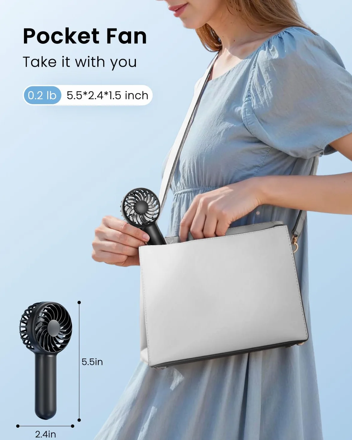 Gaiatop Mini Portable Fan, 3 Speed Powerful Handheld Fan, 2000mAh Battery Operated Cute Design Personal Small Fan, USB Rechargeable Makeup Eyelash Hand Fan Travel Essentials for Women Girls Black