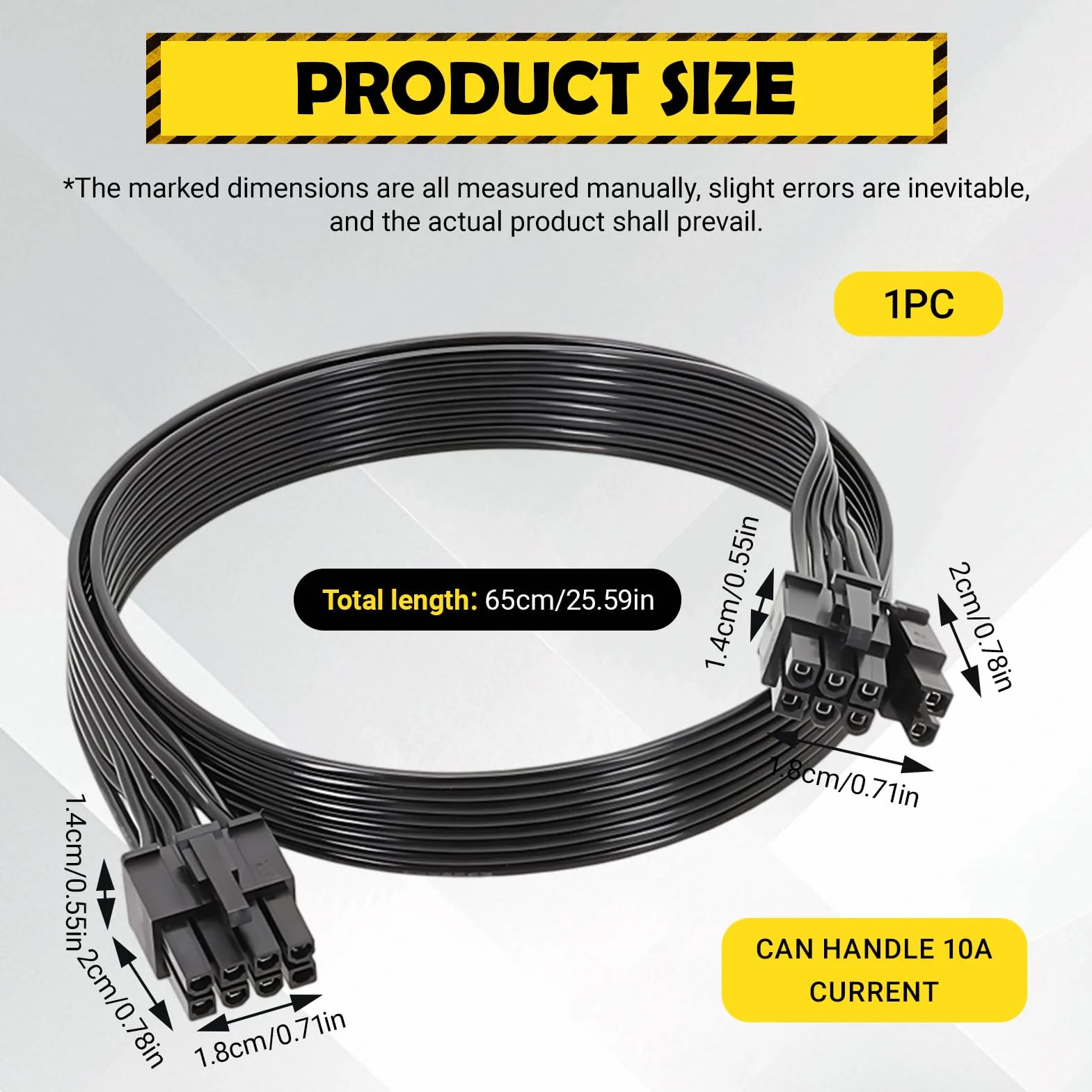 Be Quiet 8-biegunowy kabel zasilający GPU, 8-stykowy wtyk ATX na 6+2-PCIe, kabel PCIE do kart graficznych, 60 cm, 18AWG, kompatybilny z zasilaczami Seasonic