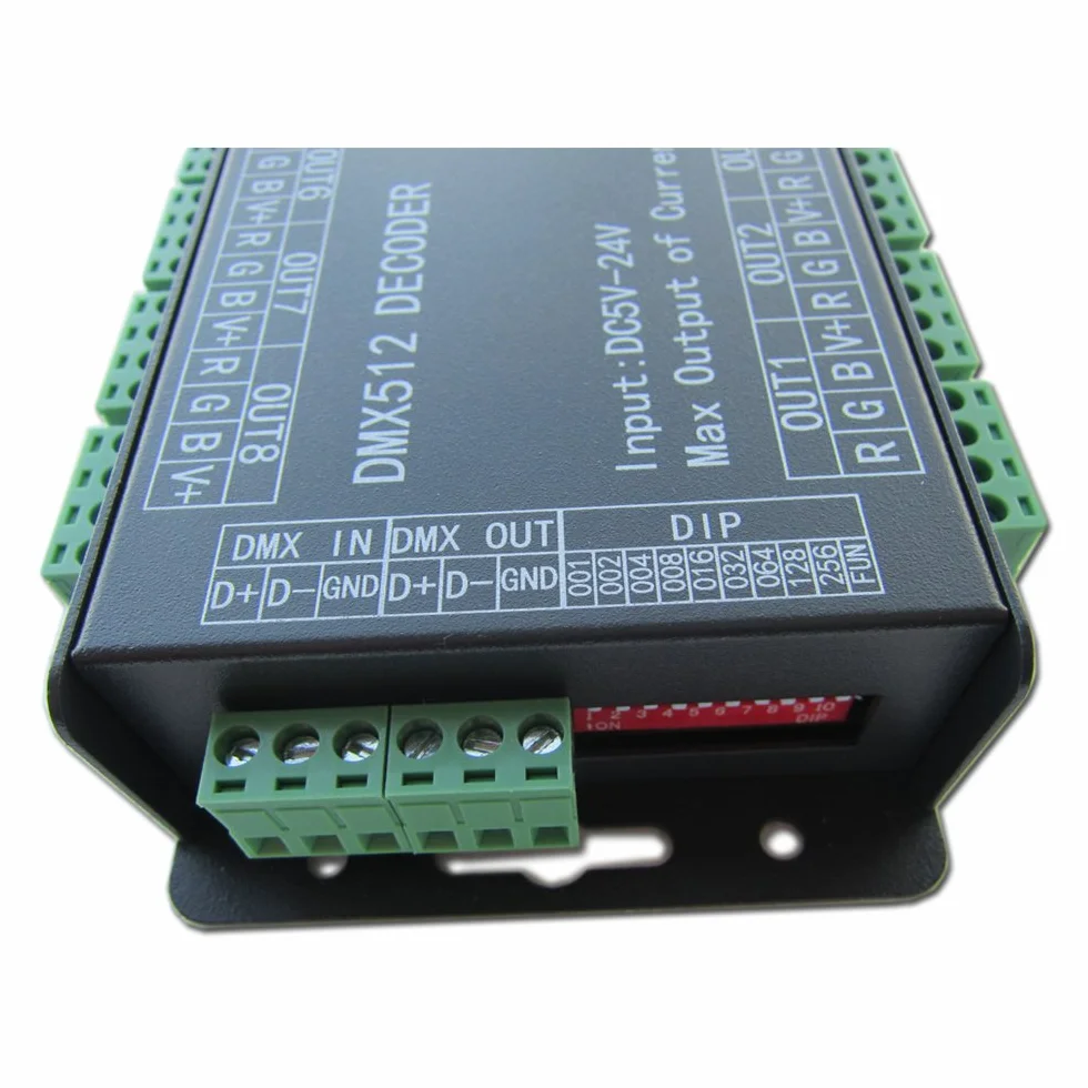 Wysoka moc 24-kanałowy kontroler RGB 3A/CH DMX512 Led dekoder ściemniacz 500Hz bez migotania płynniejsze ściemnianie wskaźnik sygnału DMX funkcja migania DC 5V-24V