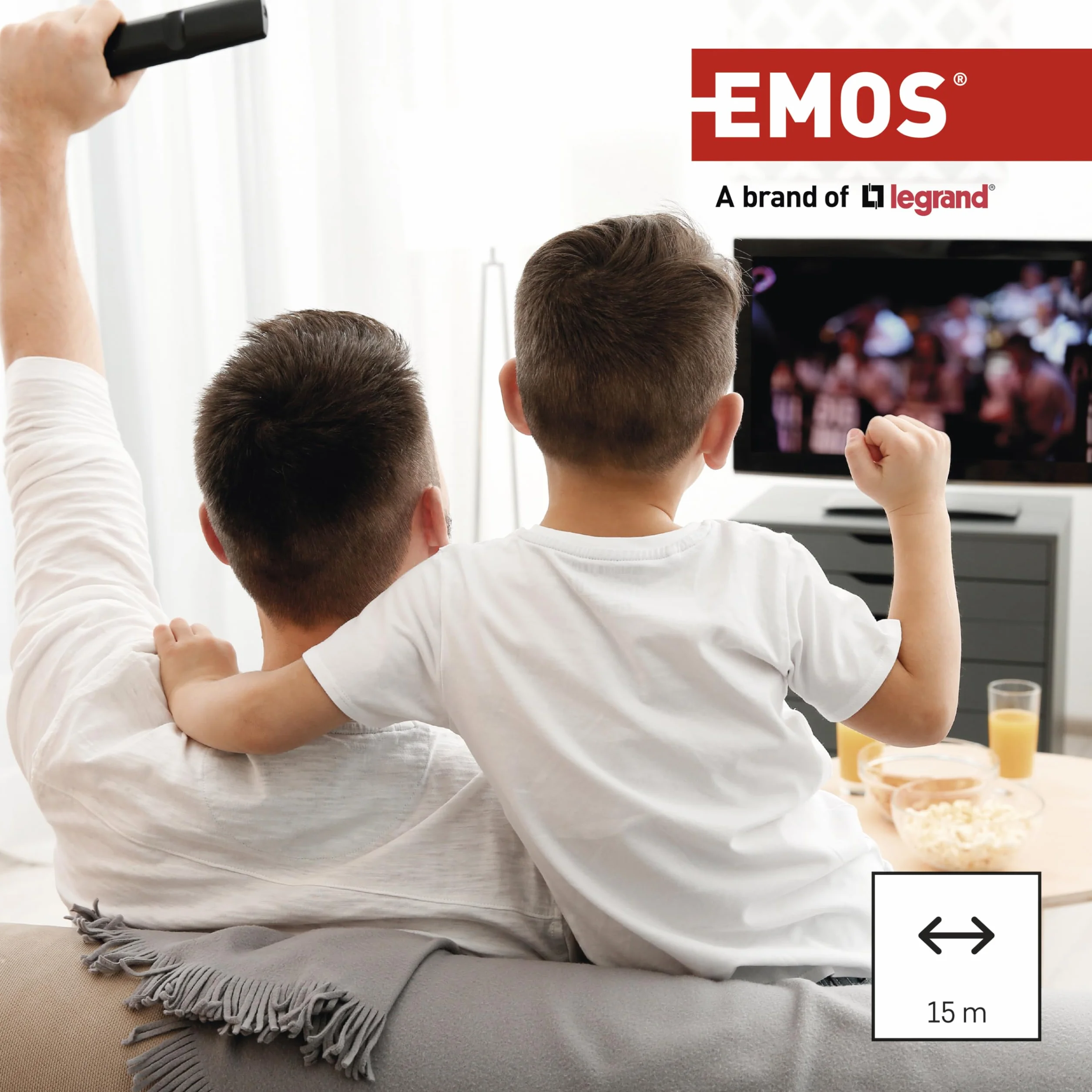 EMOS Kabel antenowy, przewód koncentryczny/abonencki, 15 m do telewizji cyfrowej, odbiornika TV, SAT | podwójnie ekranowany, 75 omów, złącza: wtyczka oraz gniazdo IEC, 1x prosty, 1x kątowy 90°