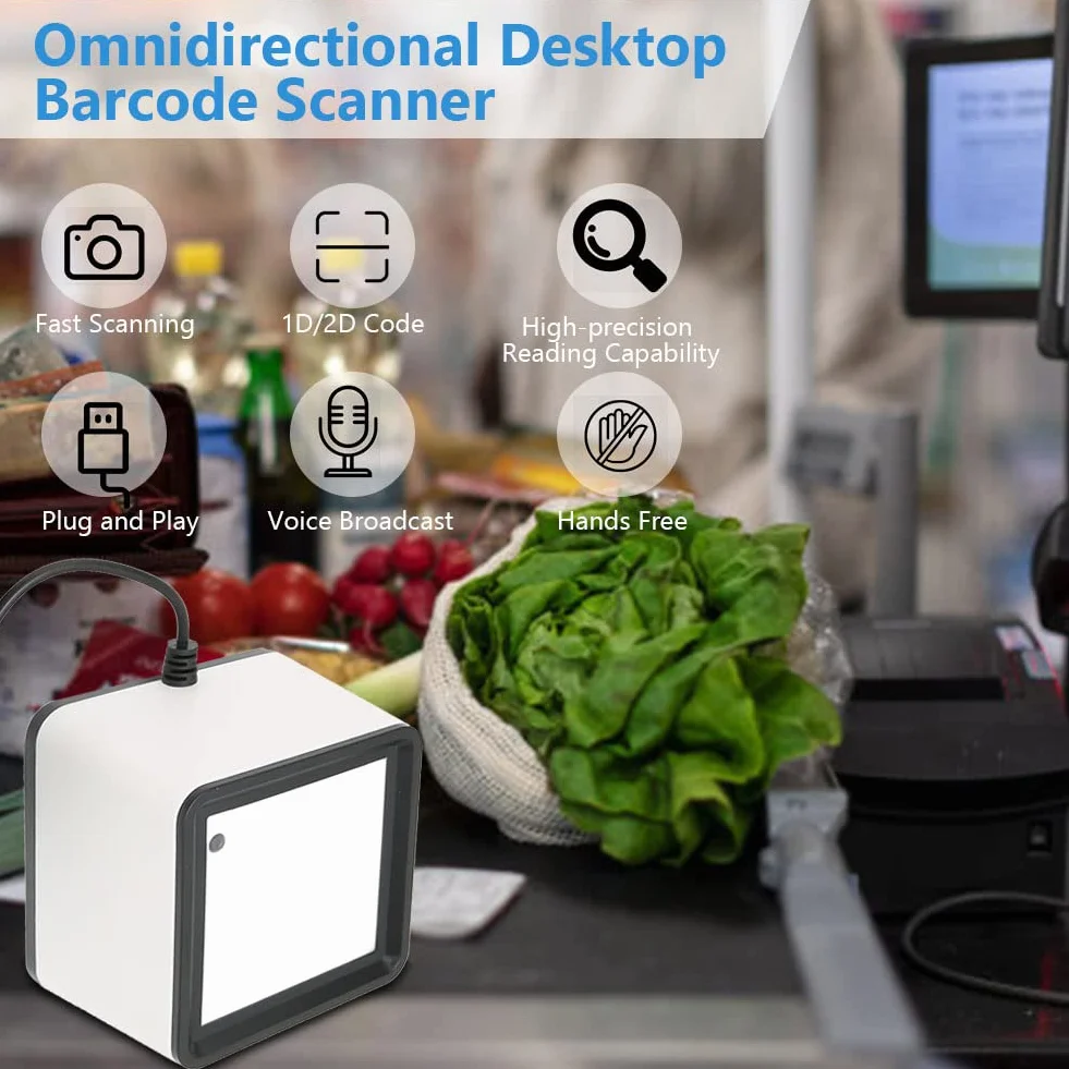 Skaner Kodów Kreskowych 1D 2D QR, Wielokierunkowy Skaner Kodów Kreskowych na Biurko, Automatyczny Czytnik Kodów Kreskowych Bez Użycia Rąk, dla Supermarketów, Biblioteki, Sklepu Detalicznego