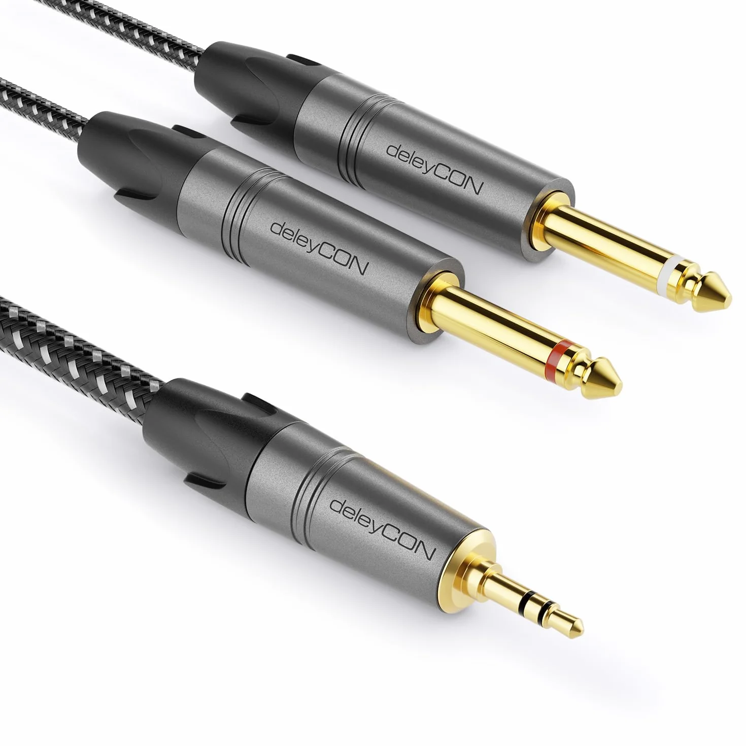 deleyCON 1m 3,5mm Klinke Stereo na 2x 6,3mm Klinke Mono Kabel - Y Przewód Audio Rozdzielacz Digital Interface Instrument Kabel do Miksera, Rejestratora Audio, Gitary, Wzmacniacza, Mikrofonu