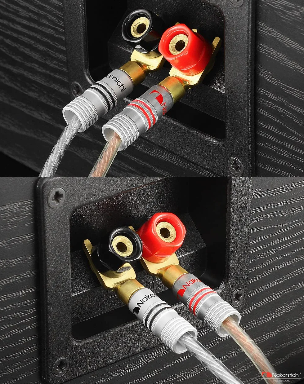 Nakamichi Excel Series 24K pozłacany wtyk bananowy 12-18 AWG Rozmiar miernika 4mm do głośników Wzmacniacz HiFi Odbiornik AV Stereo Kino domowe Złącze Audio (2 Szt., Wtyki bananowe Spades Y)