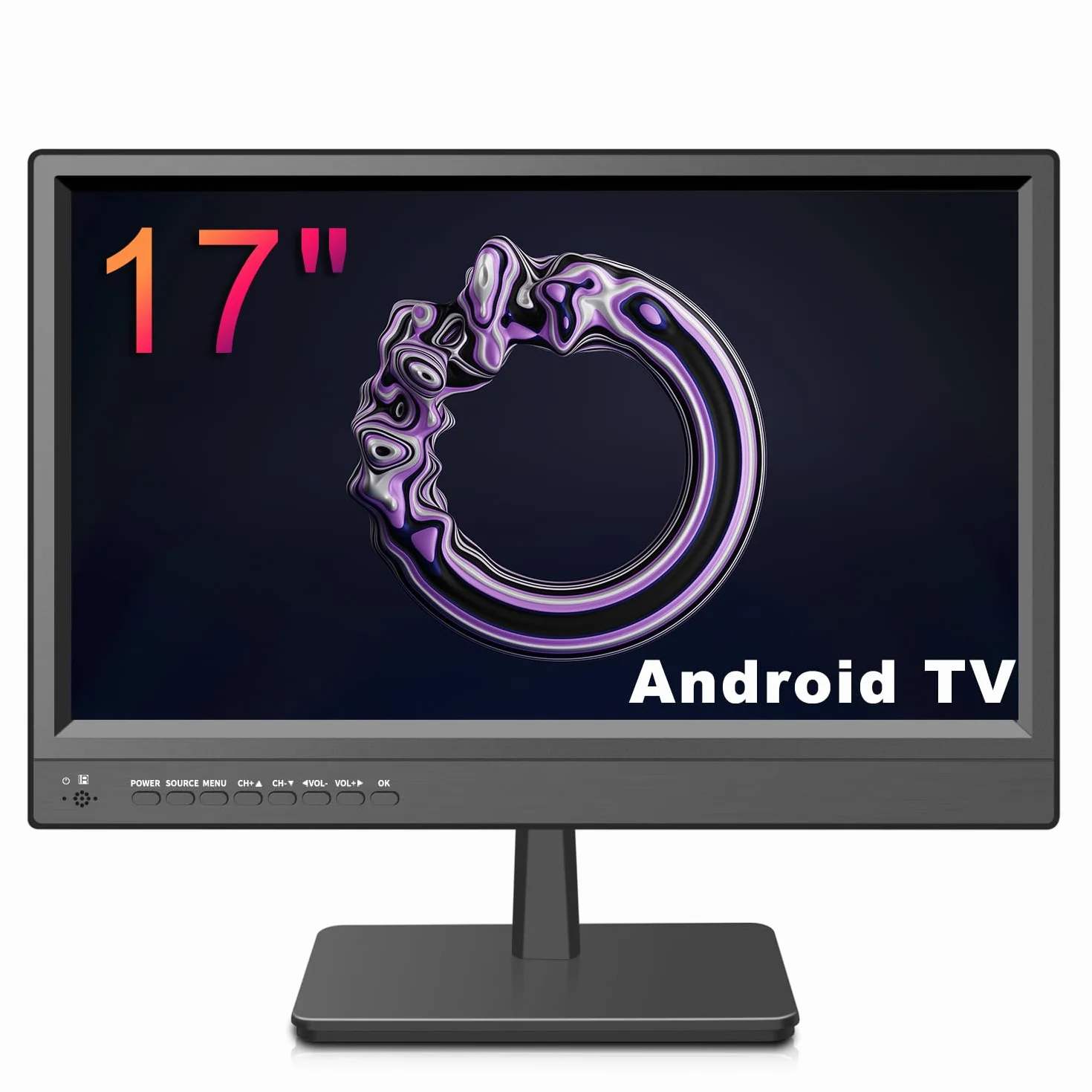 KCR Smart TV, 17-calowy LED, cyfrowy DVB-T2, przenośny telewizor Freeview, gniazdo USB, wyjście słuchawkowe, pilot zdalnego sterowania koncentryczny, wejście AV, wejście HDMI, czarny
