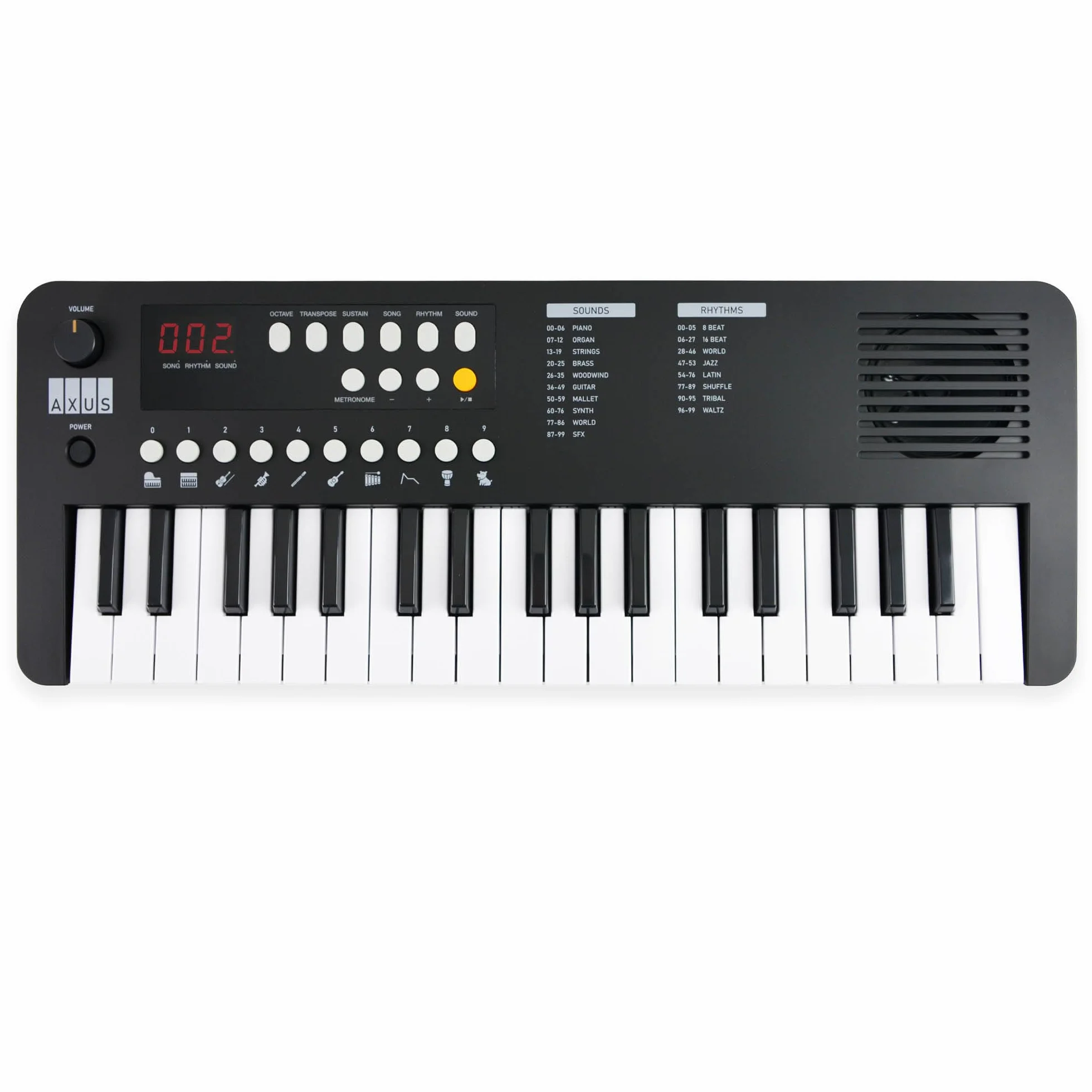 Axus Mini Przenośna Klawiatura 37, Pianino Elektryczne dla Początkujących, USB-C, Midnight Black