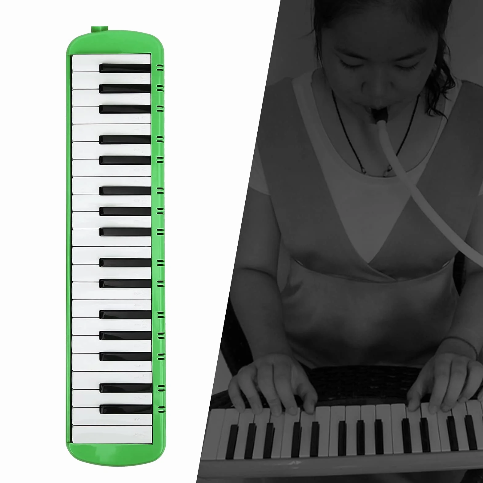 Mxzzand Melodica 37 Keys Wind Instrument muzyczny dla miłośników muzyki, początkujących do szkolenia zawodowego (zielony), instrument dęty,Narząd jamy ustnej
