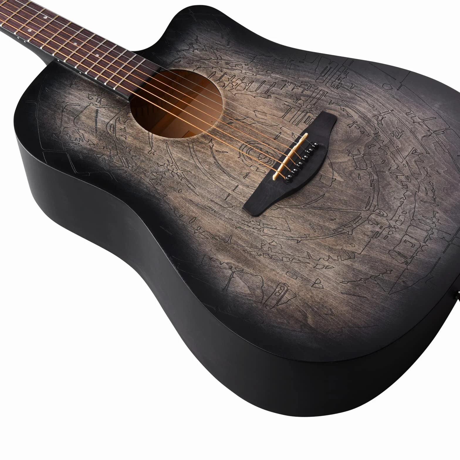 Winzz Gitara akustyczna 4/4 dla początkujących, Country and Folk Guitar 41 cali (Vintage Grawerowanie) Czarna