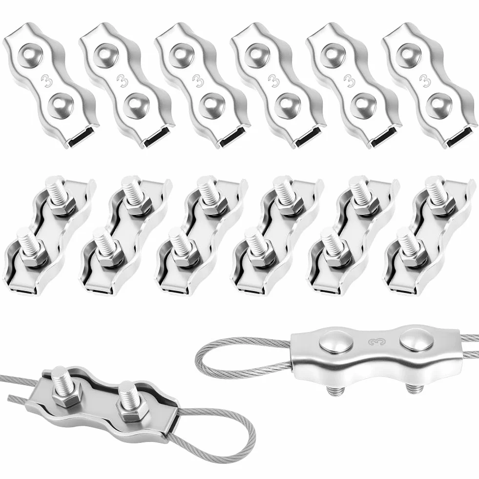 Flintronic Zacisk M3 Duplex, 12 sztuk zacisków do liny drucianej, 3 mm Duplex stal nierdzewna, zacisk linowy, łącznik linowy do liny stalowej 3 mm, linka do prania, linka leśna, linka leśna, mocowana