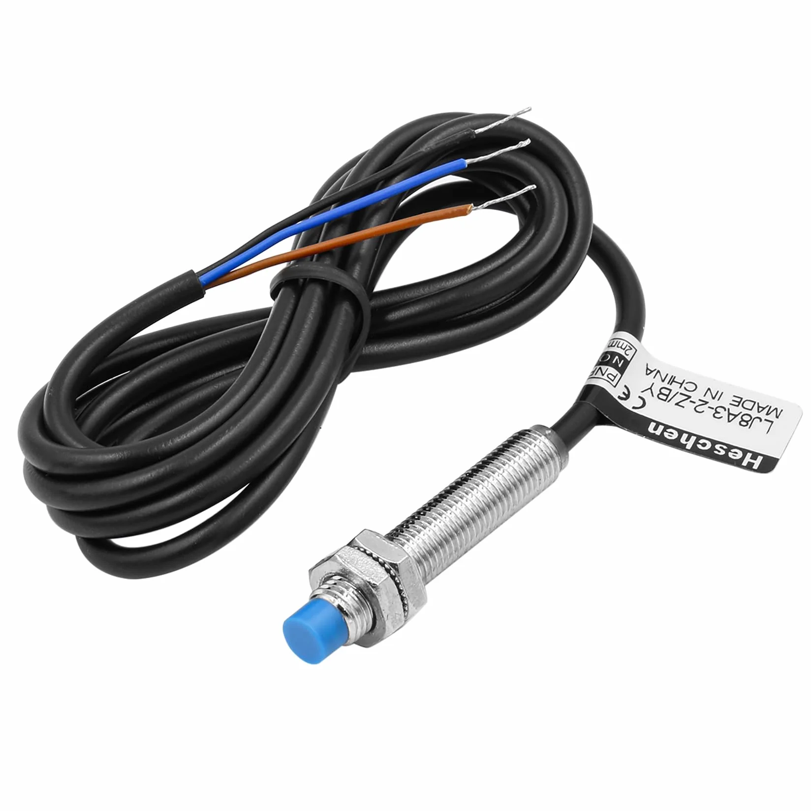 Heschen M8 Indukcyjny przełącznik czujnika zbliżeniowego bez osłony typ LJ8A3-2-Z/BY detektor 2 mm 10-30 VDC 200 mA PNP normalnie otwarty (NO) 3 przewody