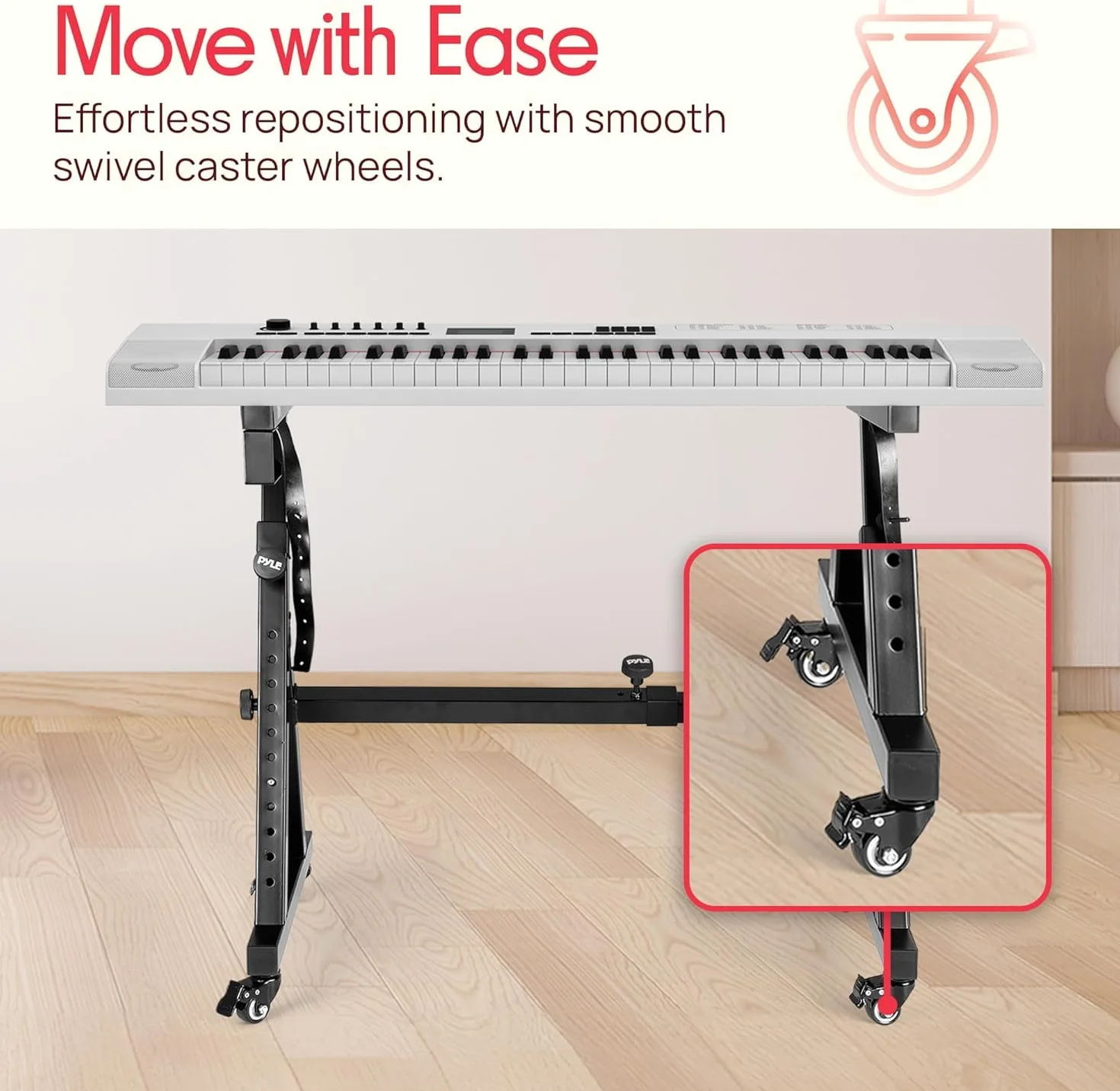 Pyle Universal Electronic Piano, czarny wytrzymały stojak na klawiaturę w stylu Z blokadą kół, wysokość i szerokość, przenośny uchwyt na organiczny stojak, składany design