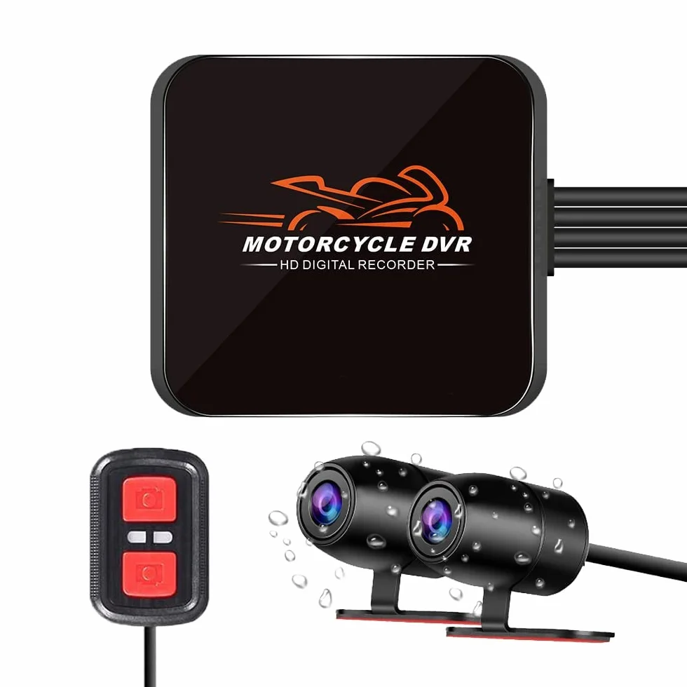VSYSTO Kamera Motocyklowa WiFi, HD 1080P, Tryb Nocny Starlight, Szeroki kąt 130°, Przednia i Tylna Kamera, System DVR do Motocykla, Sterowanie Przewodowe, Wodoodporna, Czujnik G, Nagrywanie w Pętli