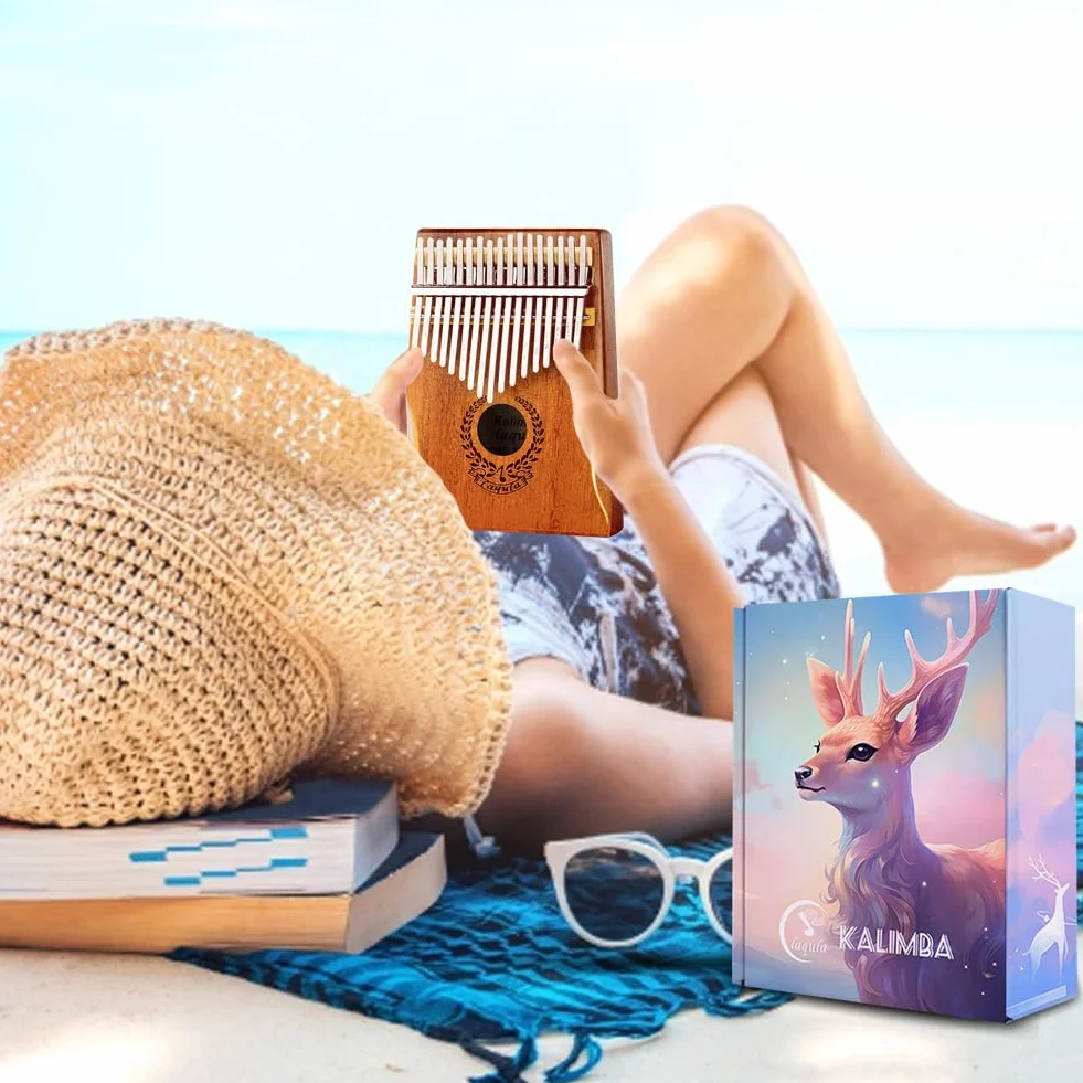 Kalimba 17 Klawiszy Fortepian – Przenośny Mbira Sanza Palec Fortepian Profesjonalny Instrument Muzyczny z Instrukcja Nauki, Młotek Strojeniowy Prezent Dla Dzieci Dorosłych