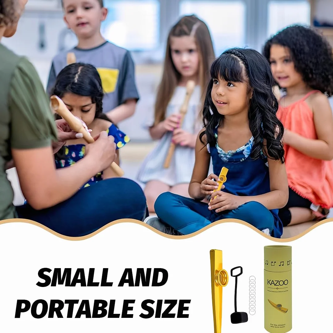 Gold Kazoo Instrument Profi, z 10 membranami Kazoo, osłona ochronna i rurka, do ukulele, gitary, towarzyszenie początkującym, kreatywność