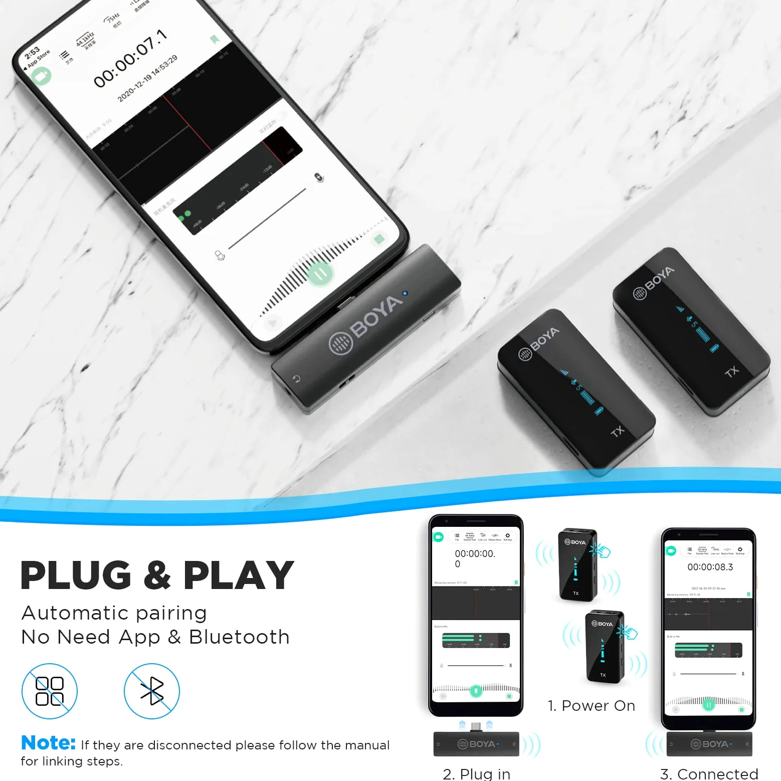 Boya Dwukanałowy bezprzewodowy mikrofon krawatowy do USB typu C telefonu z systemem Android, laptopa, BY-XM6 S6 Plug Play Lapel Lav Mic do nagrywania wideo YouTube, Facebook, transmisja na żywo,