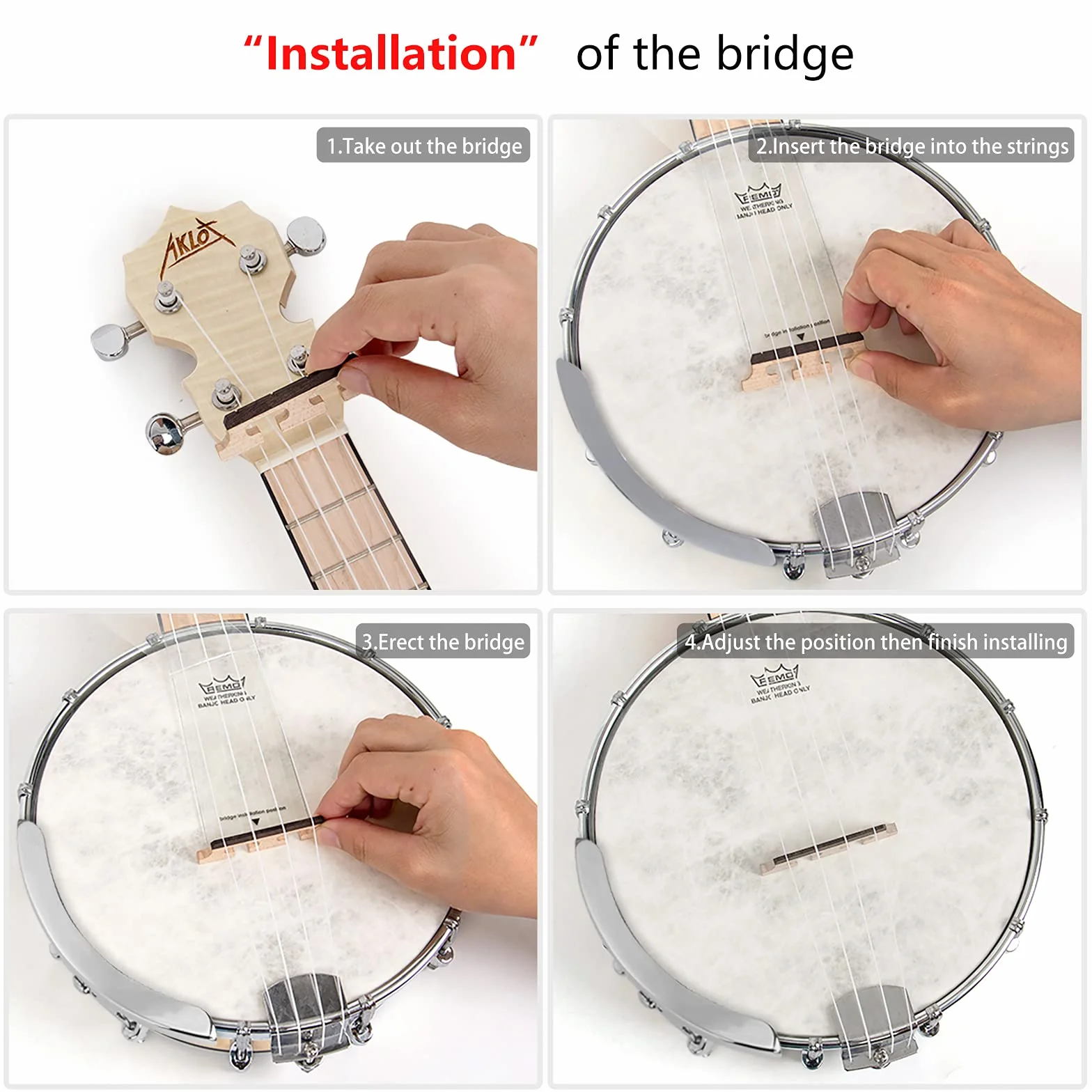 AKLOT Banjo Ukulele Koncert 58.4 cm Remo Drumhead Open Back Maple Body 1:15 Zaawansowany tuner z dwukierunkowym prętem kratownicowym Gig Bag Tuner String Strap Picks