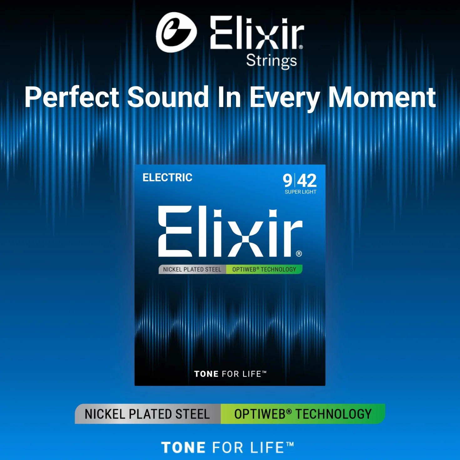 Elixir 19002 Struny do gitary elektrycznej z powłoką Optiweb, superlekkie (.009-.042)