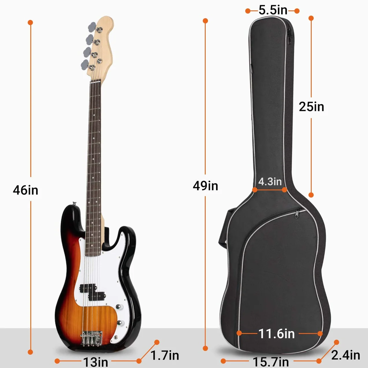 CAHAYA Elektryczna torba na gitarę basową torba koncertowa plecak wyściełany miękki futerał 0,8 cm wyściółka lekka, Czarny, Klasyczny