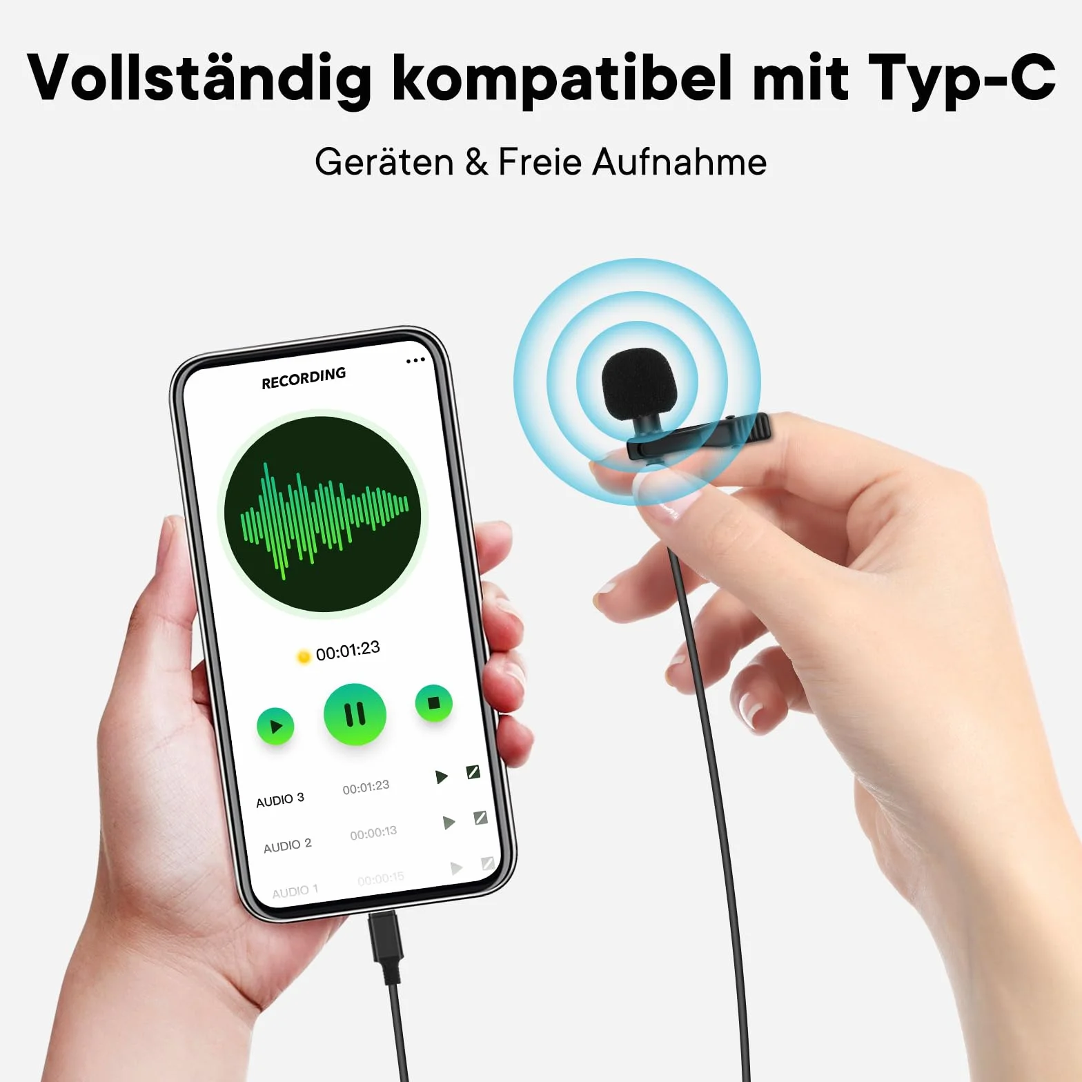 AGPTEK mikrofon lavalier typu C do iPhone'a 15, 2 m, wielokierunkowy do laptopów Android Macbook