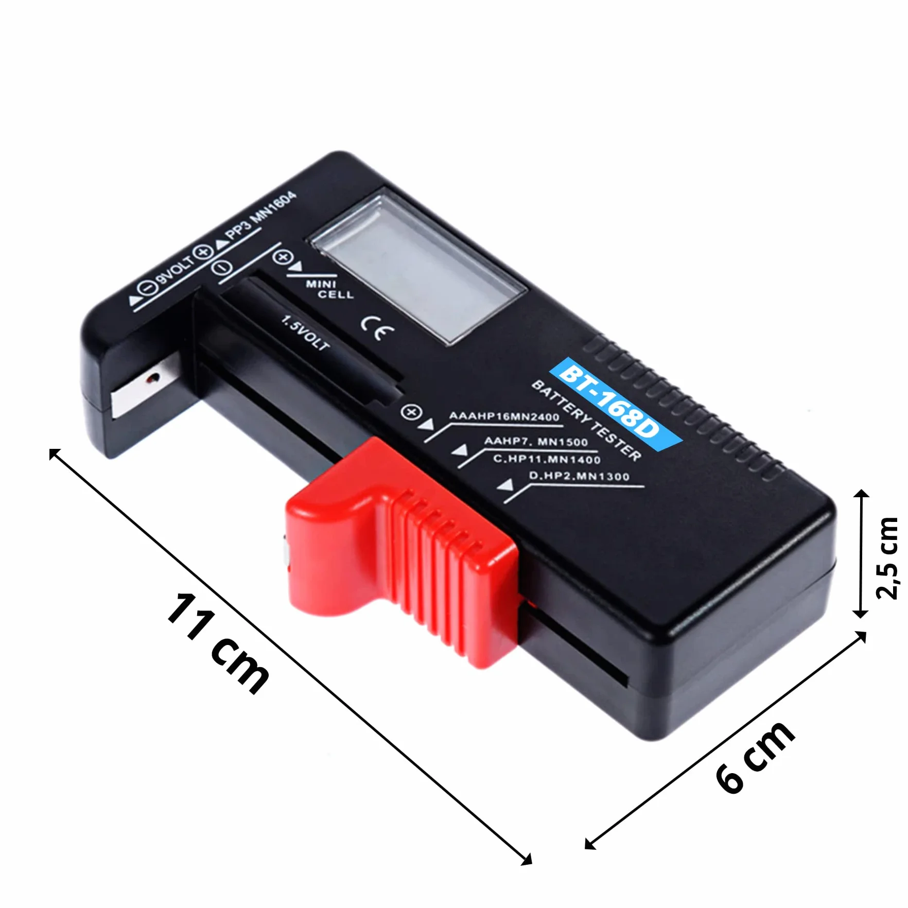 Retoo Cyfrowy tester baterii AAA, AA, CR, przycisk 1,5 V, 3,7 V, 9 V, wskaźnik naładowania/woltu, sprawdzania i miernika
