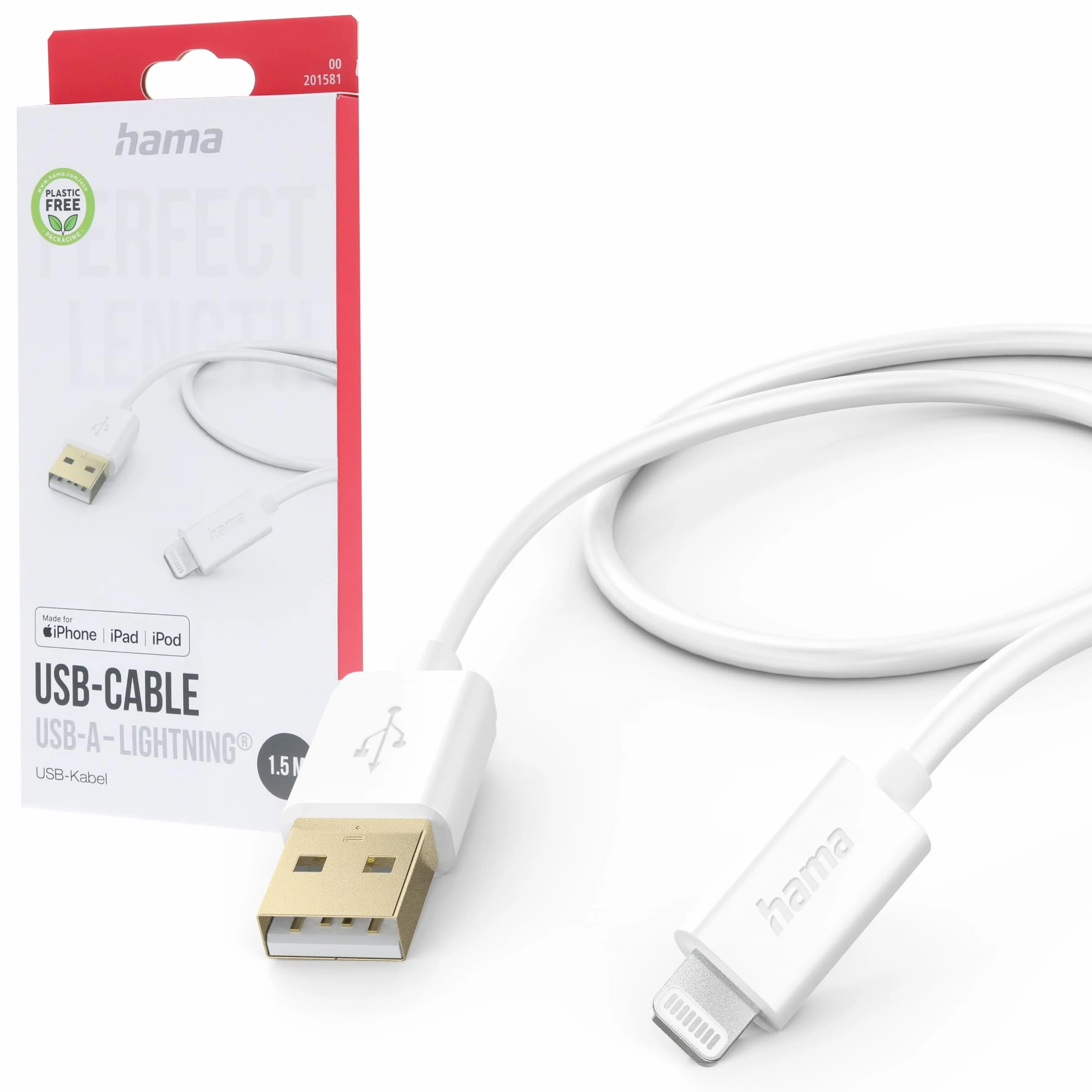 Hama Kabel USB A wtyk - Lightning wtyk do ładowania i synchronizacji (2.4 A, 5V, 480 Mbit/s, 1,5m) biały