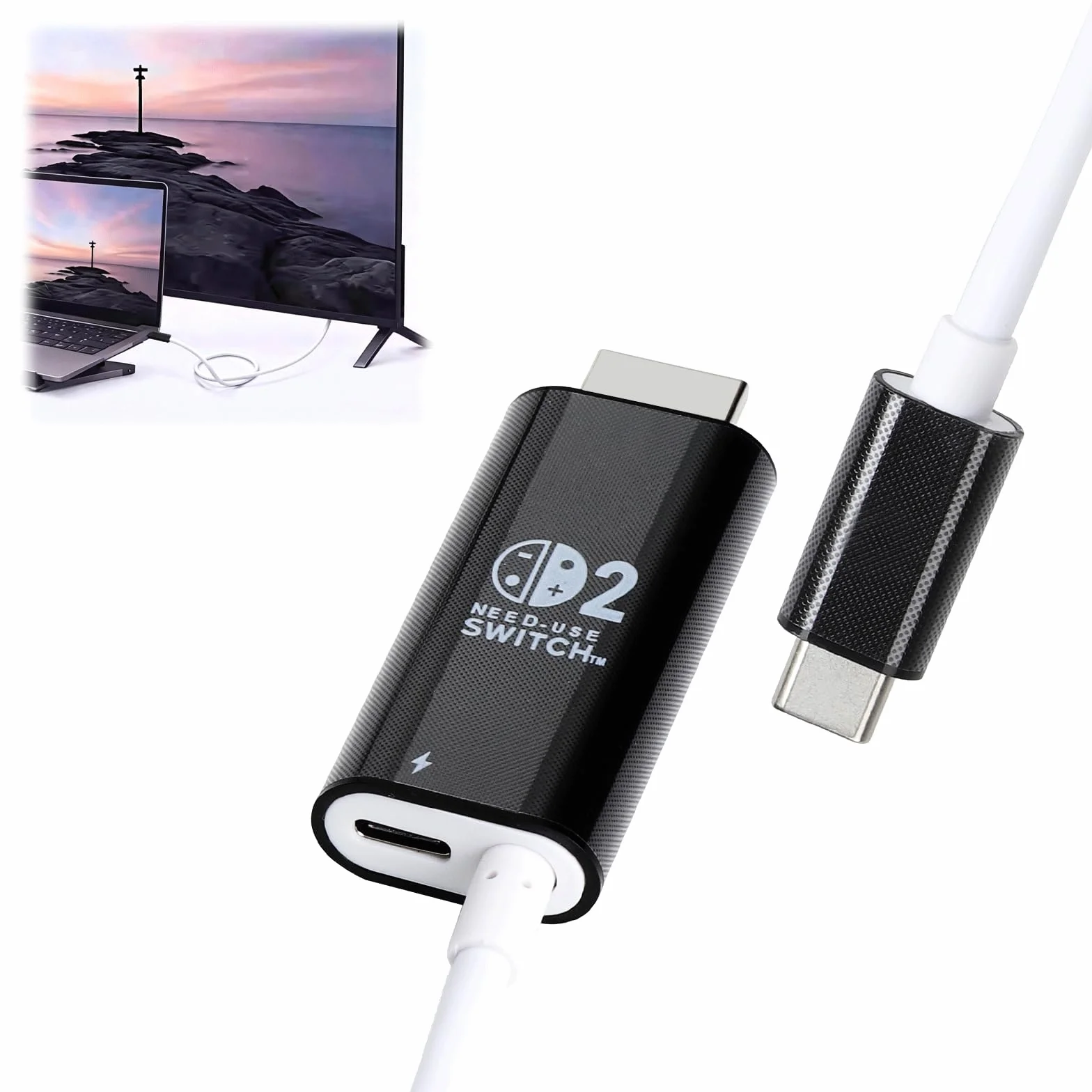 HENGBIRD Adapter USB C na HDMI 2 m, 4K@60Hz 100 W PD ładowanie, przenośna stacja dokująca, zamiennik do trybu TV Switch 2/1/OLED, kabel do gier Plug&Play do Switch, iPhone'a, Steam Deck, MacBook, iPad