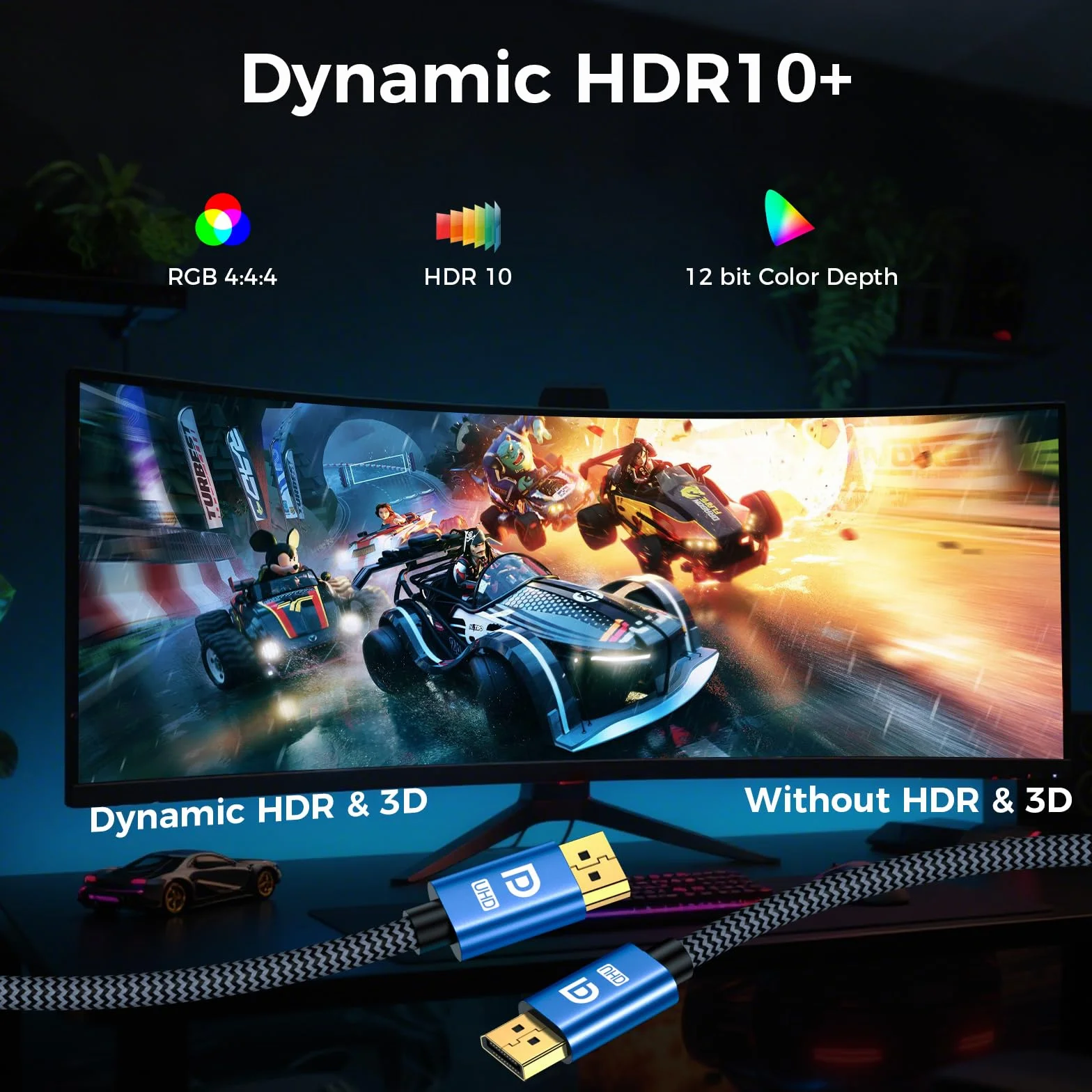Kabel DisplayPort 2M, Display Port 1.4, Kabel DP Obsługa 8K@60Hz, 4K@144Hz, 2K@240Hz, 32.4Gbps, HBR3 HDR, DSC 1.2, G-Sync FreeSync, Kabel Display 2.0 Lead dla Laptopa Gaming Monitor PC TV - Niebieski