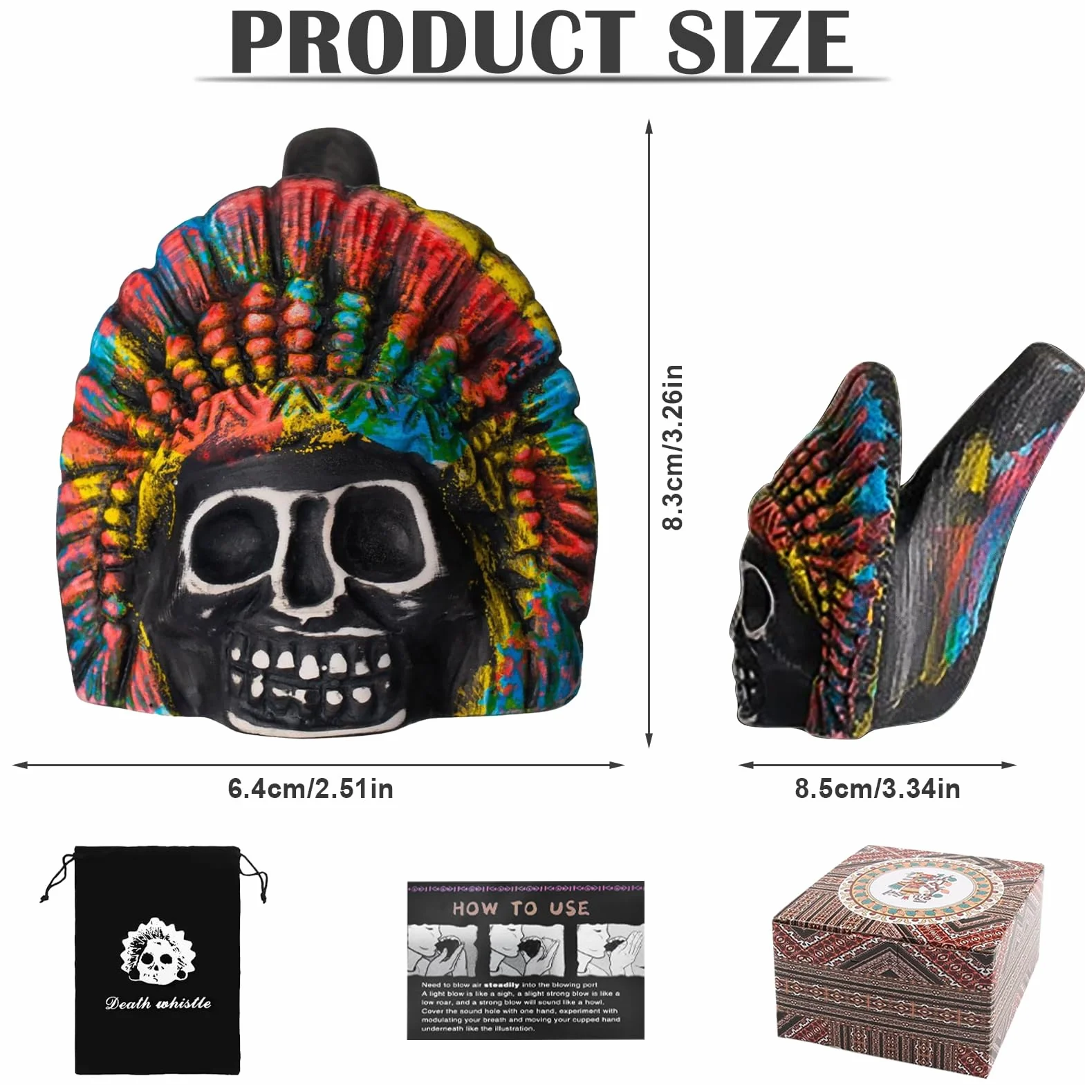 Aztecka gwizdek śmierci, gwizdek Aztec Death Whistle z autentycznymi ludzkimi krzykami, bardzo głośna gwizdek wojenny, przy ponad 125 decybelach, dekoracja z horroru na Halloween i Dzień Zmarłych (G)