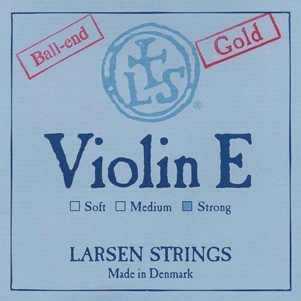 Larsen struny skrzypcowe Original Synthetic, Fibre Core E Gold, stal nierdzewna, pozłacane, z końcówką kulkową, mocne