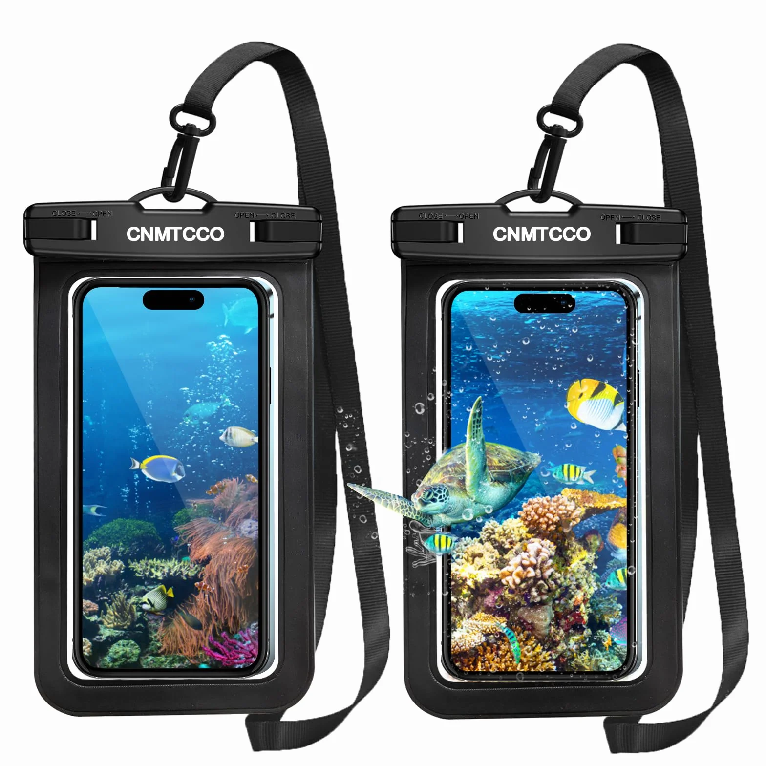 CNMTCCO Wodoodporne etui na telefon, 2-pak IPX8 uniwersalne pływanie podwodne wodoodporne etui na telefon ze smyczą do iPhone 14 13 12 11 Pro Max Xs Max XR XS X Samsung S20 S21 S22, do 7 cali (czarne)