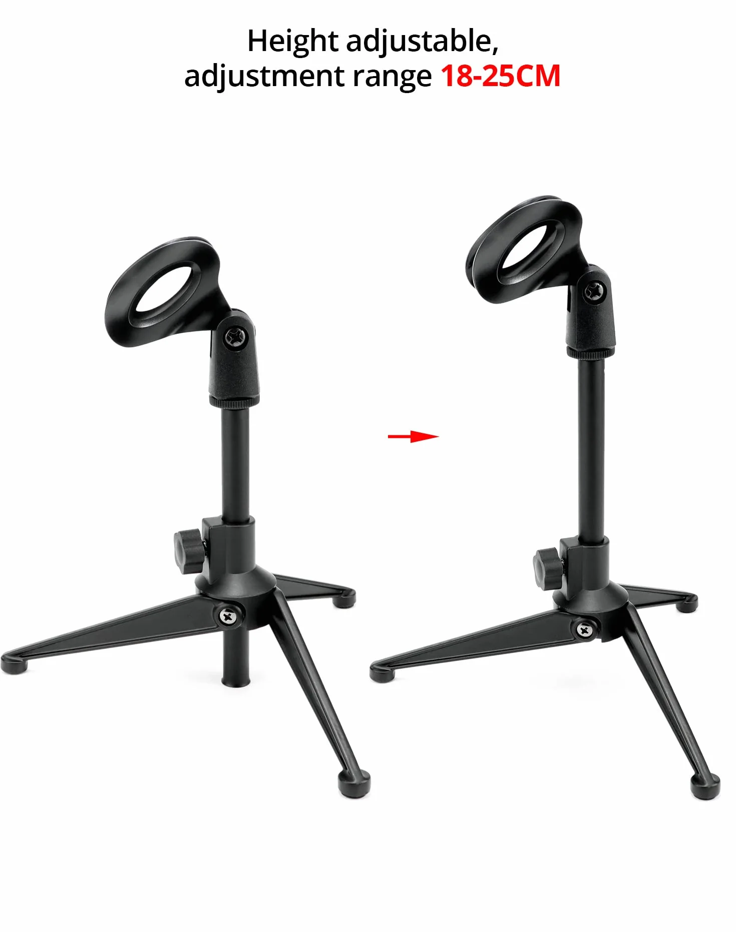 QWORK® Stojak mikrofonowy, wysuwany statyw mikrofonowy, zakres regulacji 18-25 cm, składany, kompatybilny z większością mikrofonów