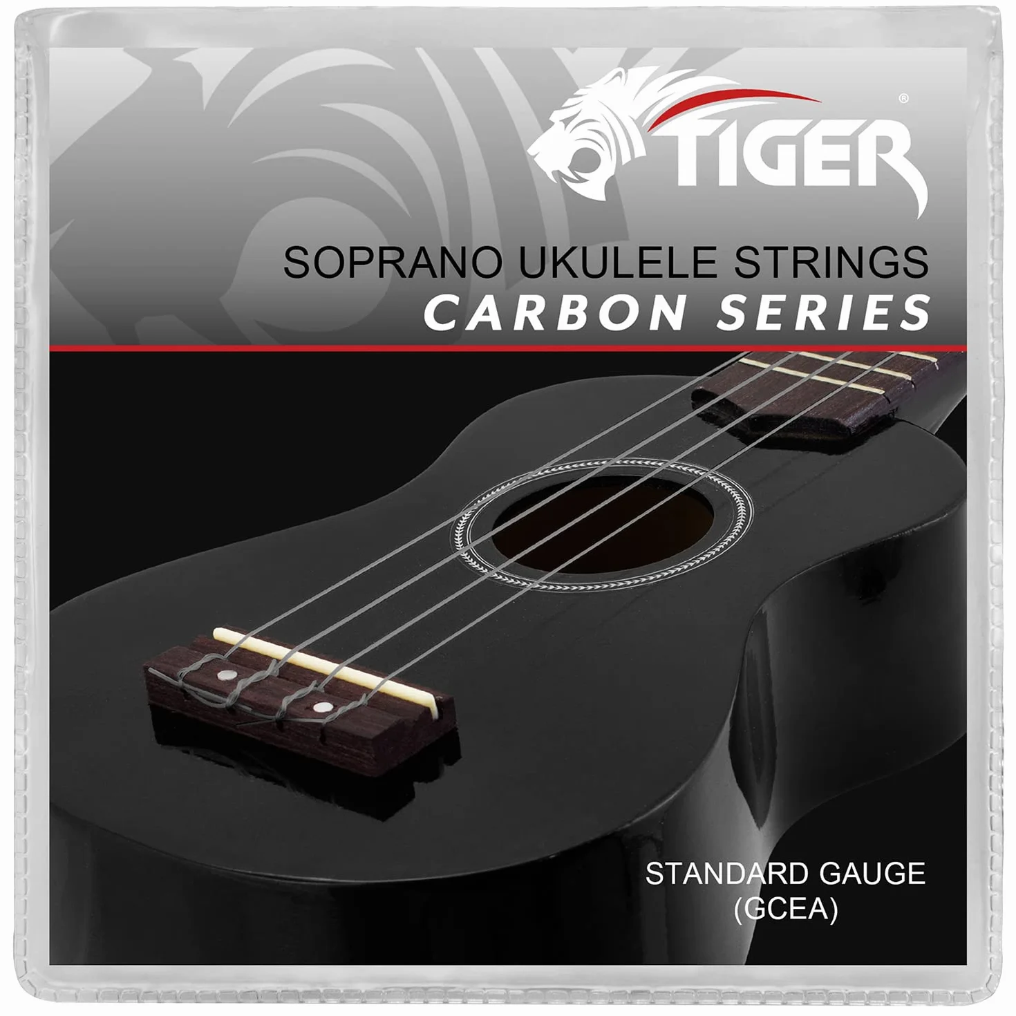 Tiger UAC14-CBN zestaw strun ukulele czarne włókna węglowe do sopranowych i koncertowych ukes