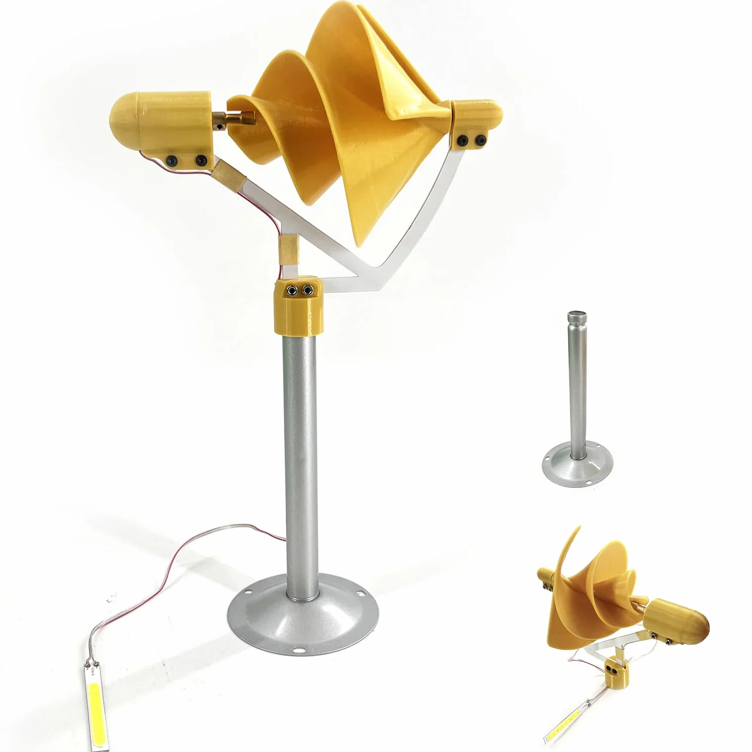 10W Micro Spiral Wind Generator Model 12V Stały generator magnesów DIY żółta turbina wiatrowa Model Breeze Start Generator Światło z diodą LED do badań, nauczania, dekoracji,Yellow