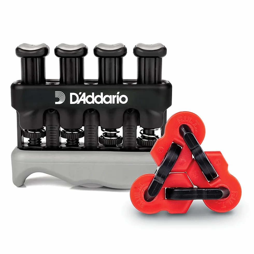 D'Addario Varigrip wzmacniacz palców z Fiddilink przyrząd do ćwiczenia palców i gitarzysta z symulowanymi strunami