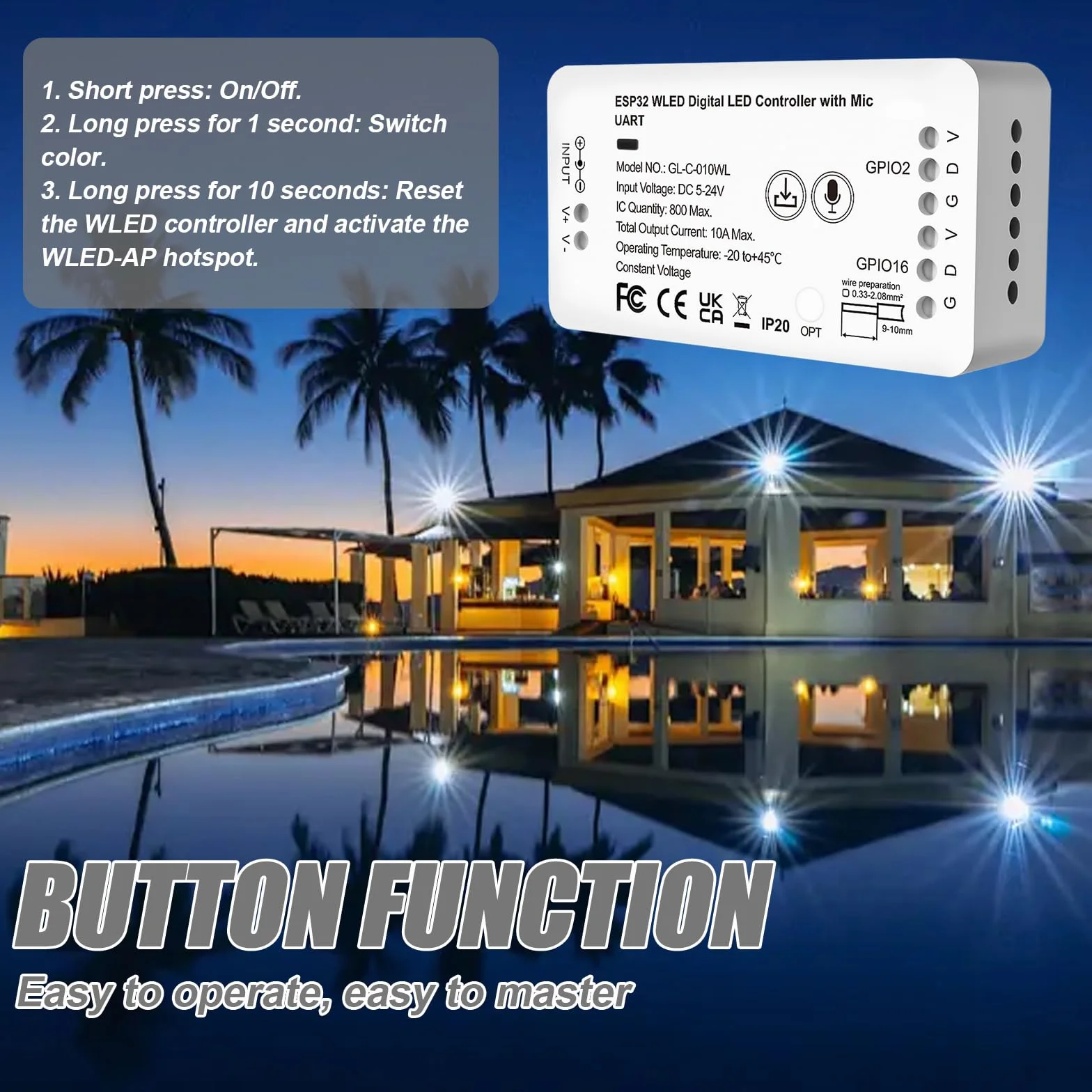 Kontroler WLED ESP32 do taśm LED WS2812B WS2811 SK6812 z mikrofonem