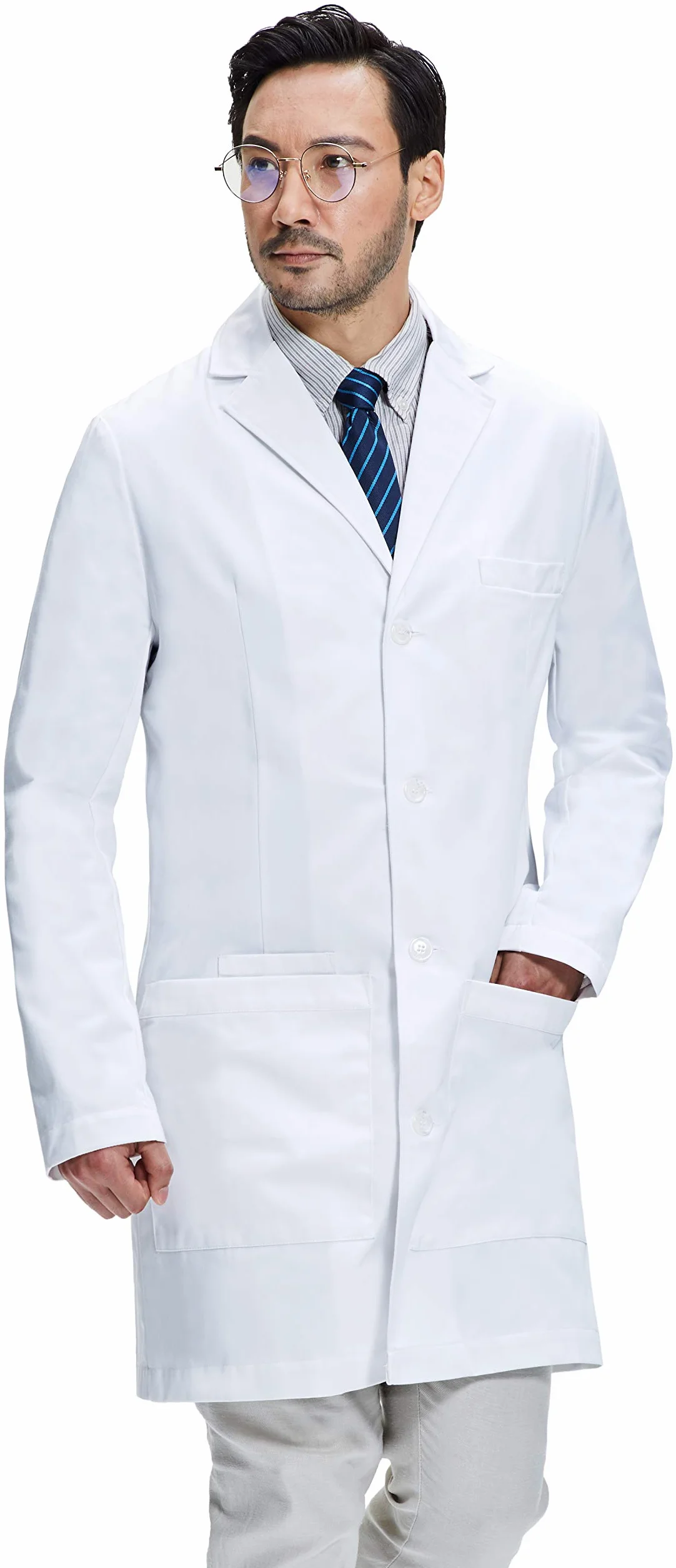 Dr. James Męski Fartuch Laboratoryjny, Dopasowany Krój, Kieszenie na Smartfony i Tablety (S)