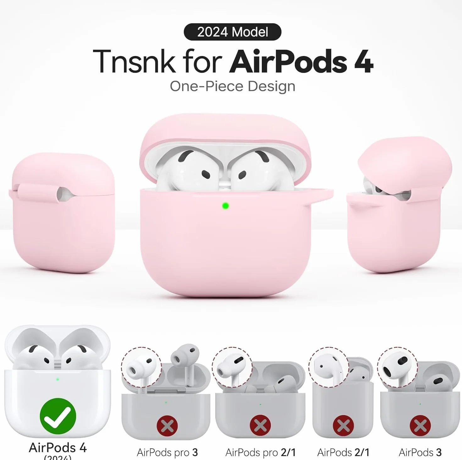 Etui do AirPods 4, różowe, z zestawem do czyszczenia 3 w 1 i brelokiem, miękki silikon 360°, pełna ochrona, etui na iPoda 4, urocze, kompatybilne z Apple Airpods 4. generacji 2024, dla kobiet