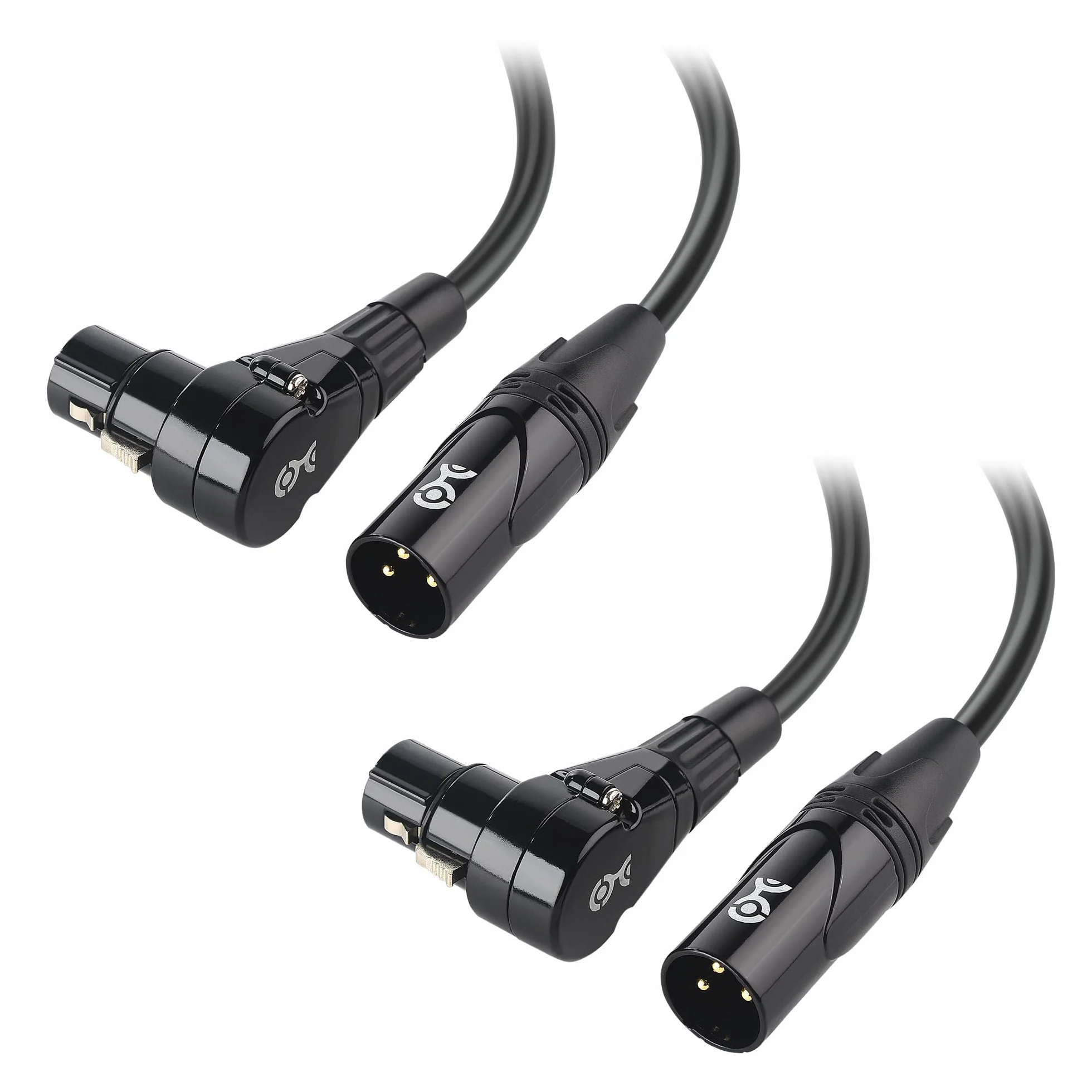 Cable Matters 2-pak kabel XLR pod kątem prostym, krótki kabel mikrofonowy XLR, 0,3 m, miedź beztlenowa (OFC), kabel kątowy, przewód mikrofonowy, czarny