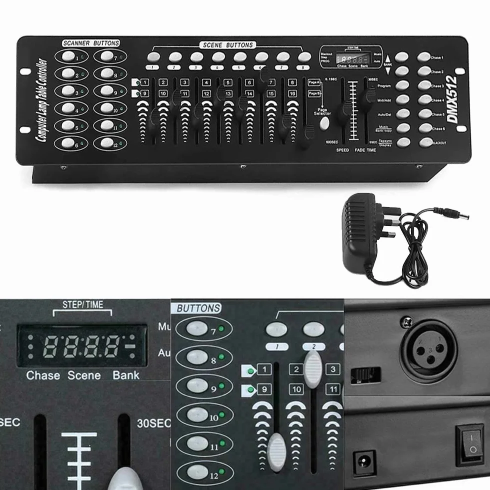 DMX 512 konsola – 192CH kontroler oświetlenia do lamp DJ, idealny dla początkujących i wydarzeń na żywo – czarny