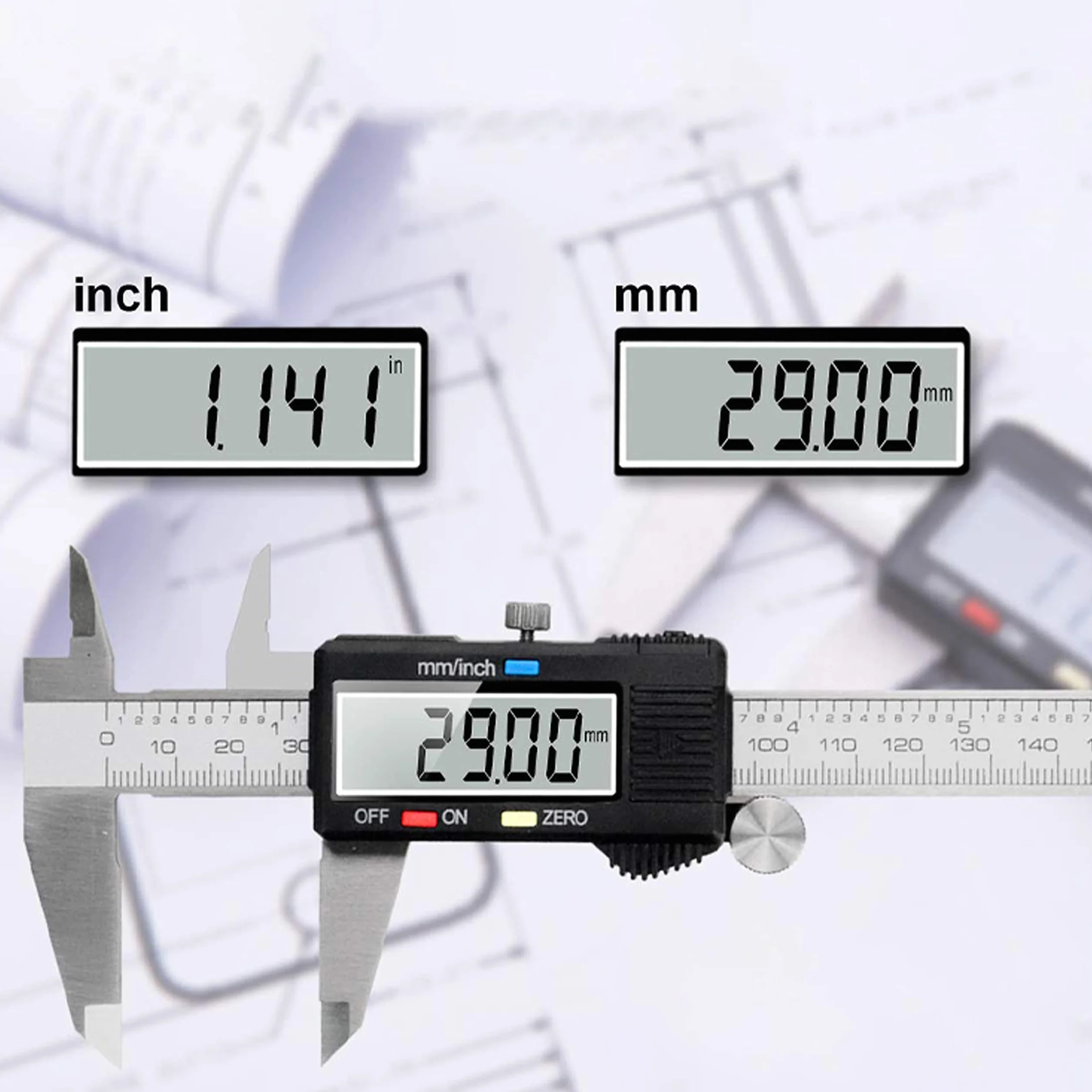 Retoo Cyfrowy suwmiarka ze stali nierdzewnej 150 mm przesuwne narzędzia pomiarowe, wodoodporny, pyłoszczelny, ochrona LCD, do użytku domowego i przemysłowego, pomiar