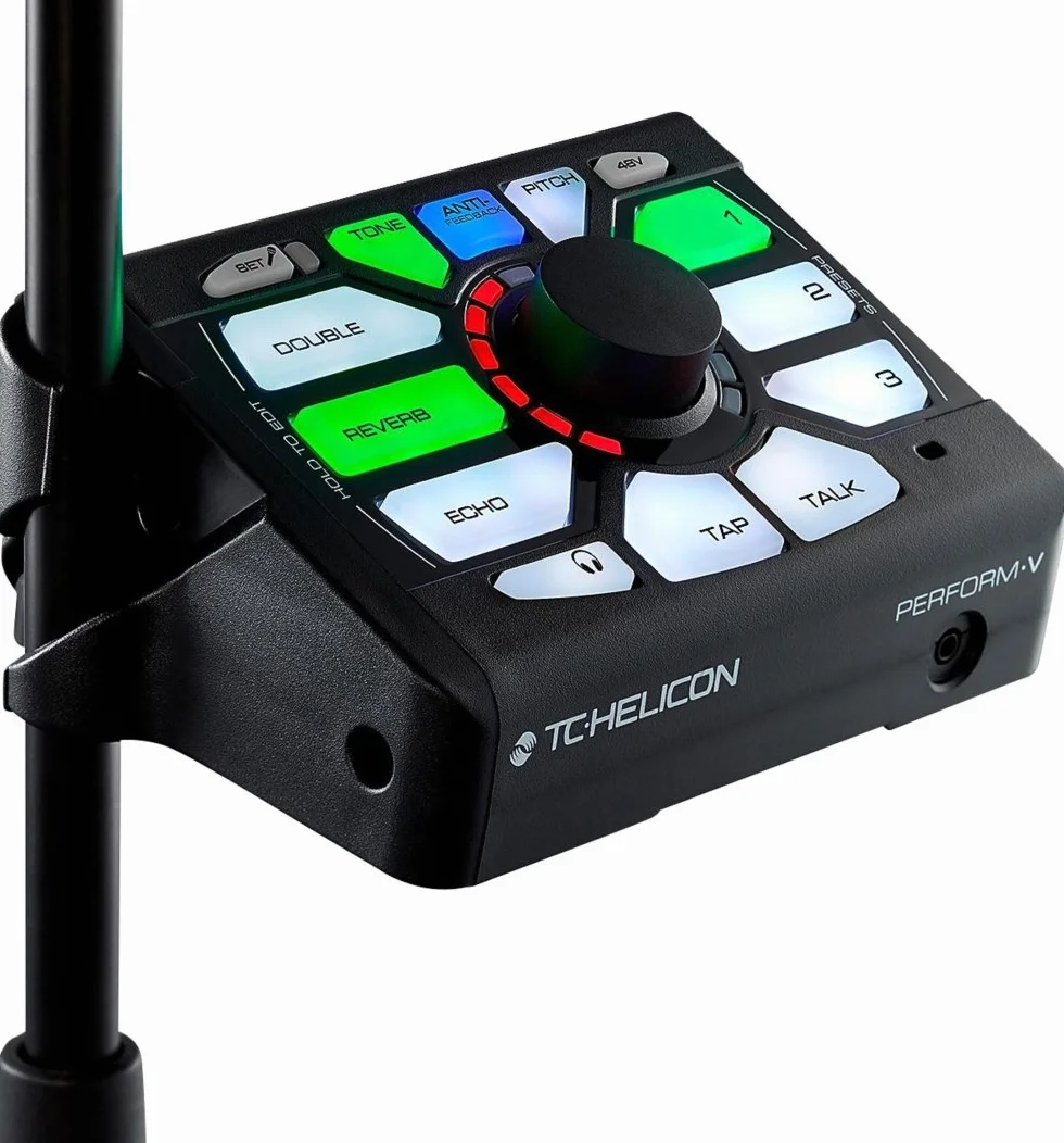 TC Helicon PERFORM-V Ultimate Mic Stand-Mount Vocal Processor zapewniający szybki i łatwy dźwięk w jakości studyjnej z rozszerzalnymi efektami