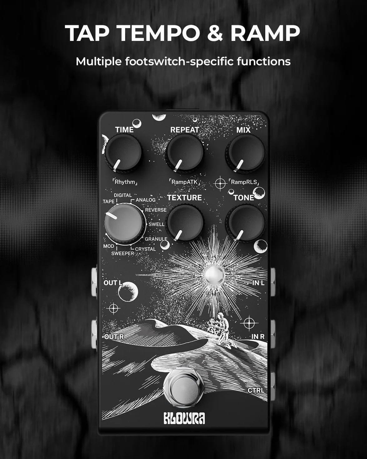 Everlast Delay gitarowy na gitarę elektryczną - Ramp, 9 stereo typów opóźnienia, Tap Tempo, True Bypass, Analog Dry Through, obsługa pedału ekspresji & przełącznika nożnego TS/TRS