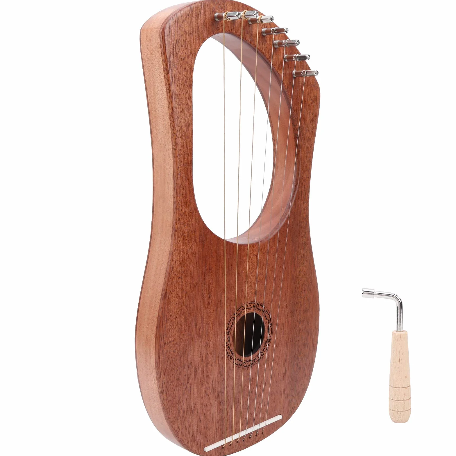 Wciągarka do harfy, metalowe struny Piękne i gładkie dźwięki Wciągarka Harfa Palisander Trwała stabilna struna Przenośny klucz obrotowy drewniany 7 metalowych instrumentów strunowych nurkowanie