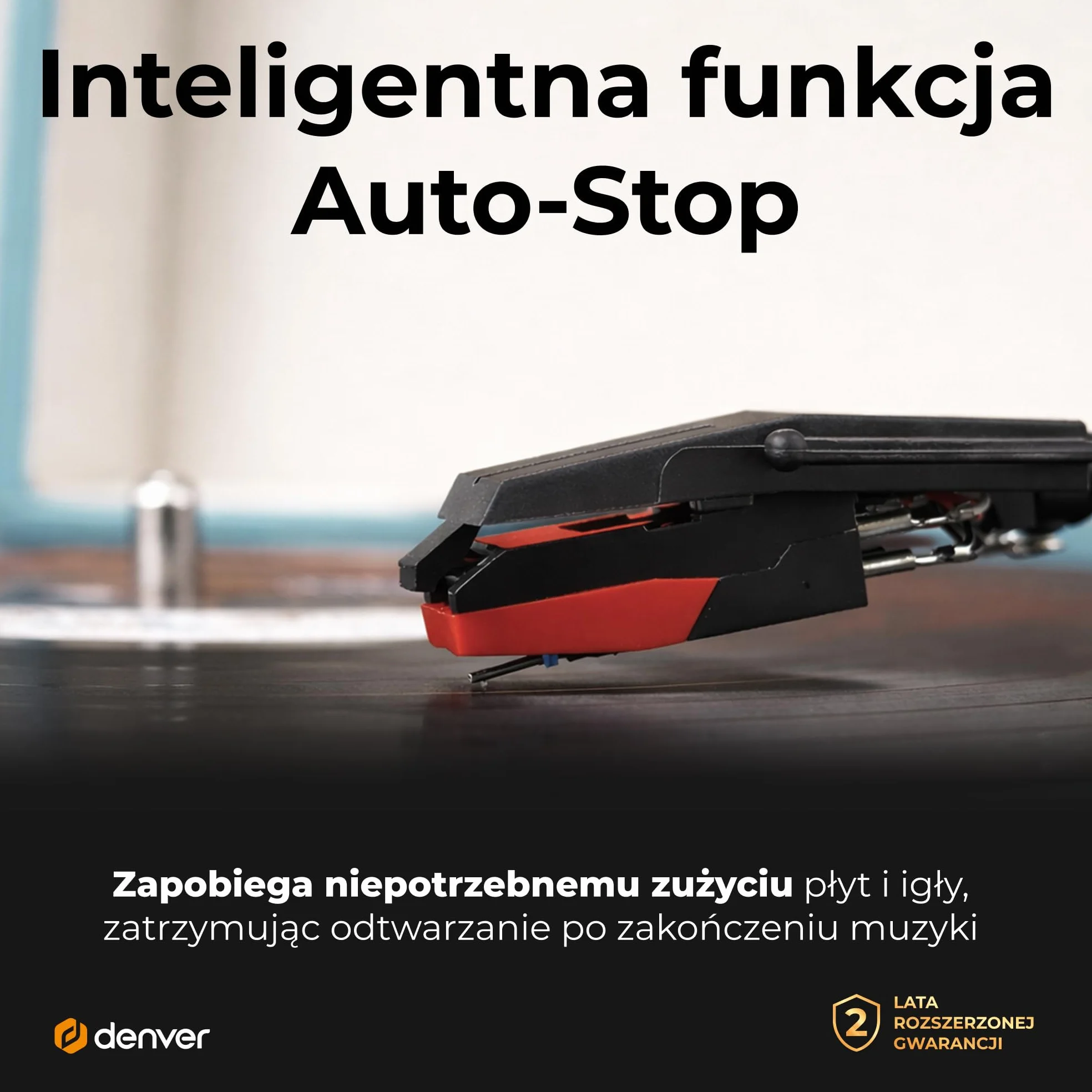 Denver VPL-120BU gramofon retro niebieski odtwarzacz winylowy USB automatyczne zatrzymanie