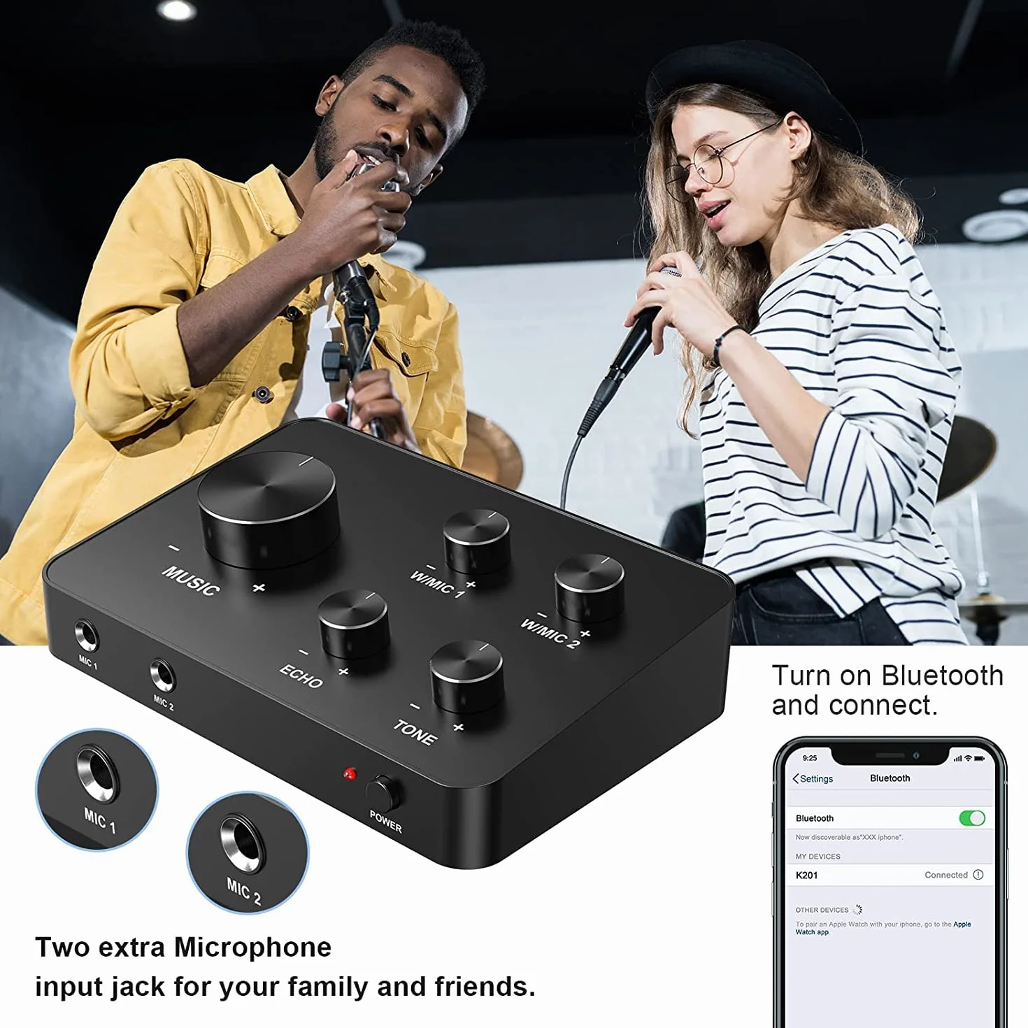 Bezprzewodowy mikrofon karaoke UHF Dual Portable Micro Bluetooth systemy mikrofonowe do karaoke, TV, PC, imprezy, DJ, głośnik, spotkanie, kościół, ślub, 100FT