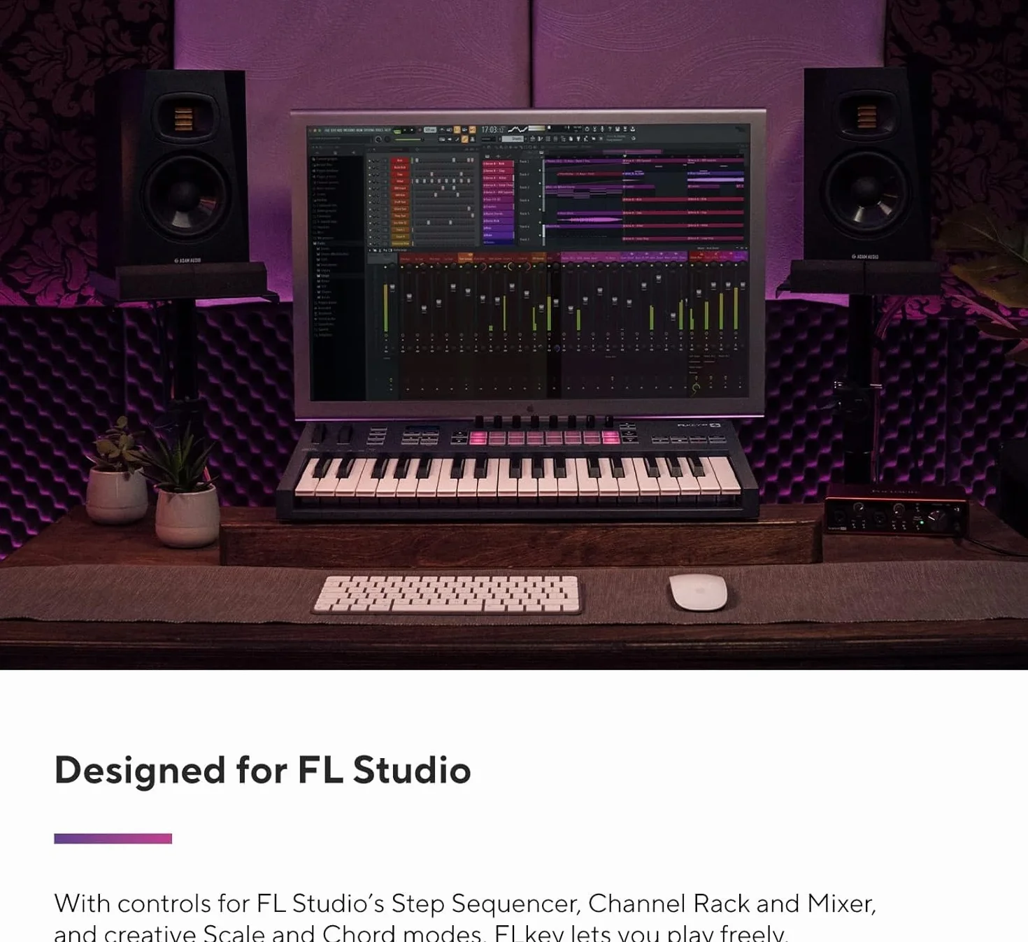 Novation FLkey 37 MIDI Kontroler Klawiatury, bezproblemowa integracja z FL Studio, tryb Chord i Scale Wszystkie programy potrzebne do produkcji muzyki.