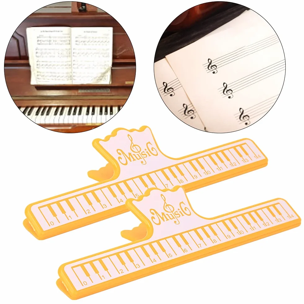 2 szt. Plastikowy Uchwyt na Nuty do Książki Muzycznej, Dobry Pomocnik Przy Grze na Instrumencie, Lekki Wodoodporny Klips (YELLOW)