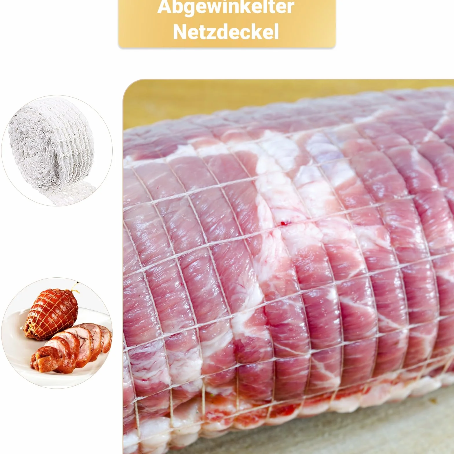 1 sztuka siatka na mięso do wędzenia, siatka na szynkę, siatka na rouladen, odporna na wysokie temperatury i elastyczna siatka wędzarska (5 m, 18 otworów)
