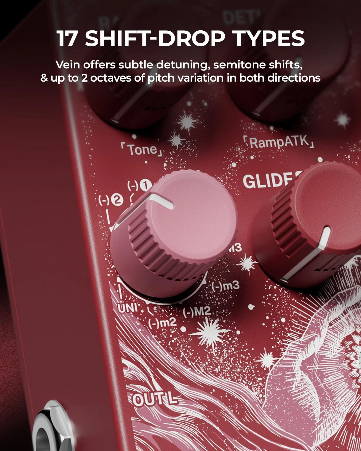 Vein Pitch Shifter gitarowy do gitary elektrycznej z 17 trybami spadku skoku, precyzja mikrorotonalna, analogowa suchość, prawdziwe stereo, wejście CTRL - graj jak pełny basista
