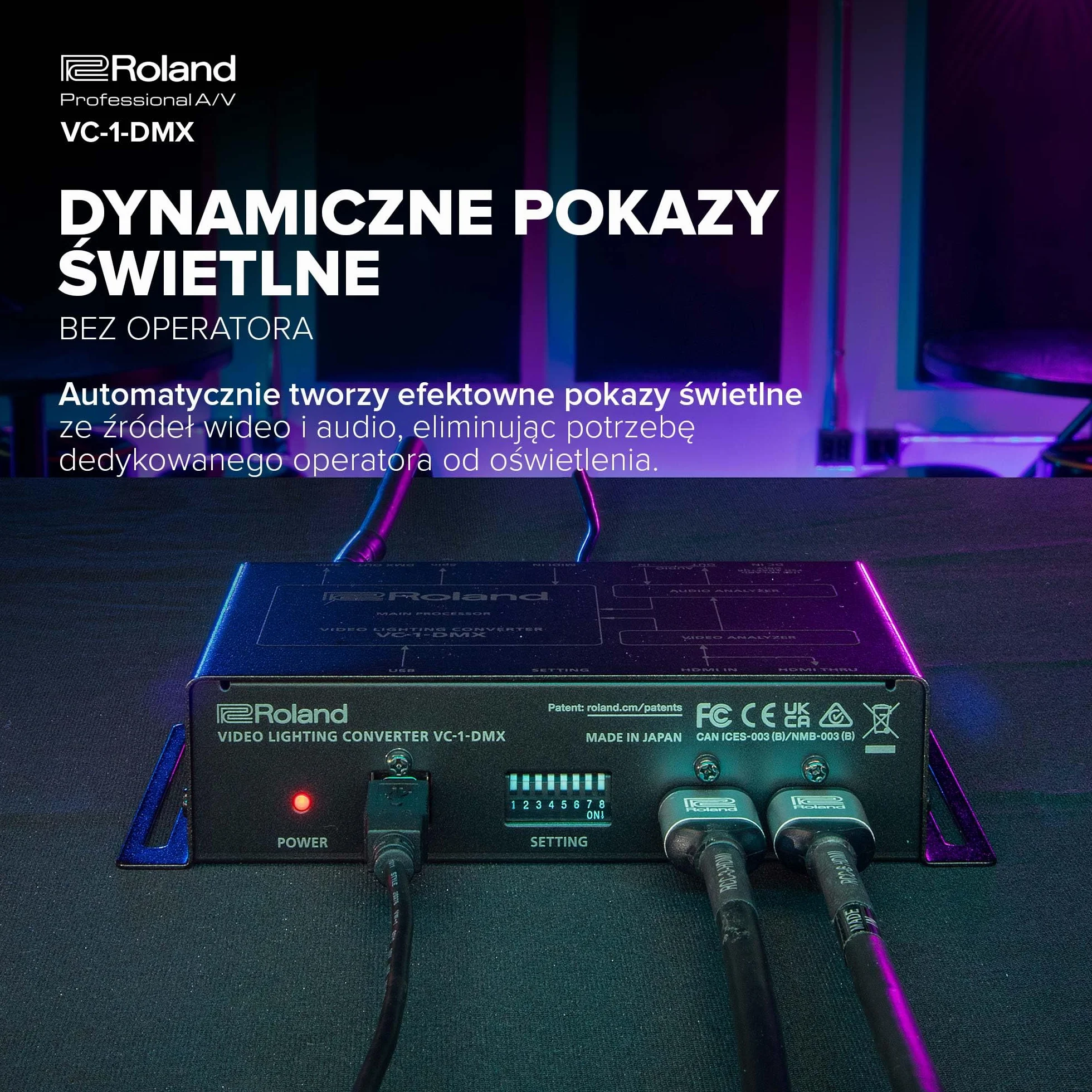 Roland VC-1-DMX Video Lighting Converter | Wzbogacenie Wydarzeń o Dynamiczne Efekty wietlne | Zaawansowana Analiza Wideo | Oświetlenie, Które Porusza się Wraz z Muzyką | Sterowanie MIDI